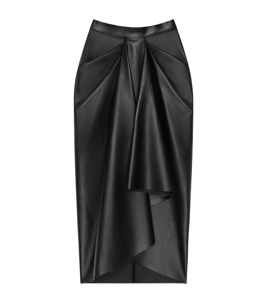 Leather Draped Midi Skirt BLACK Image 1