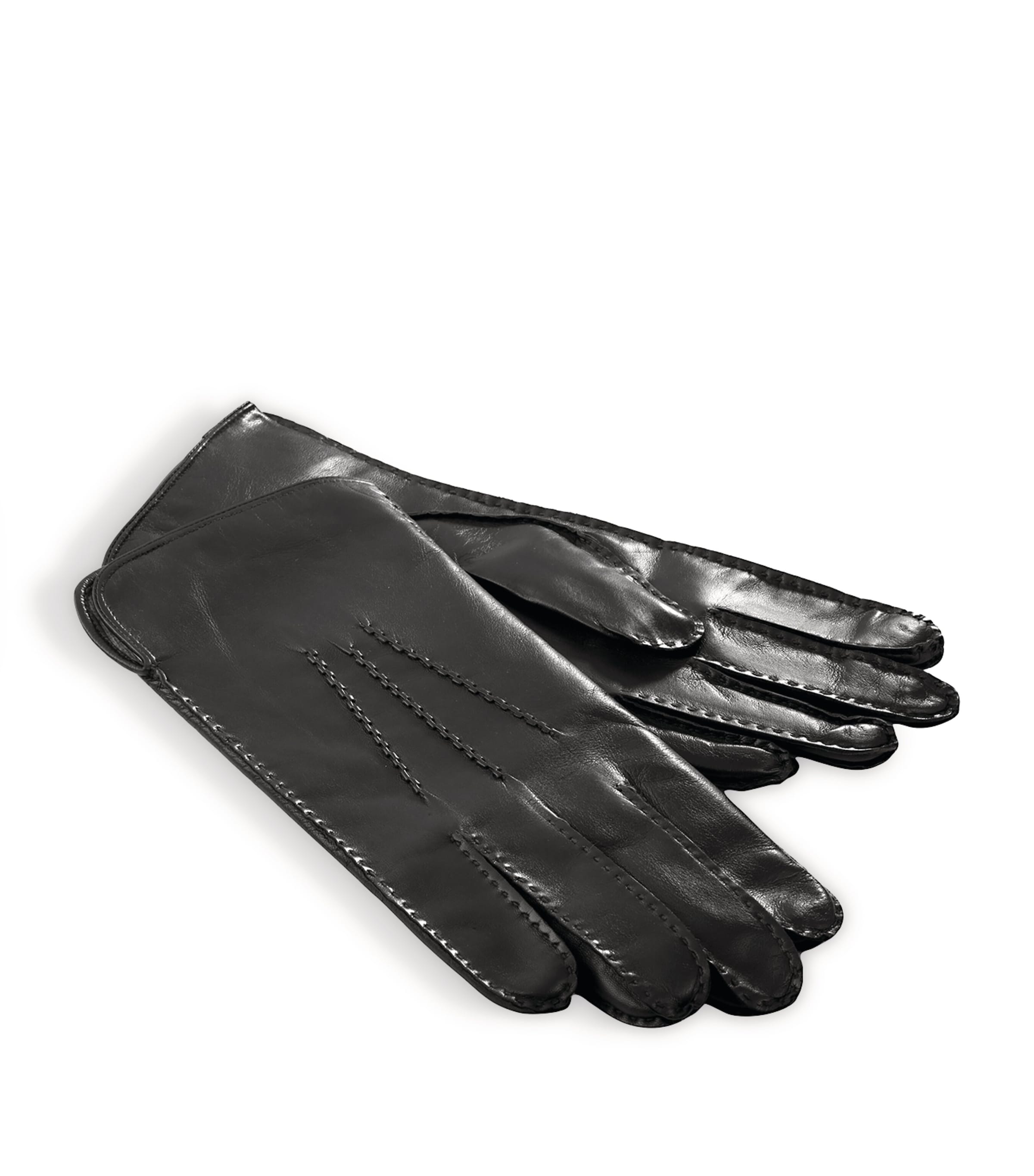 Men's Cashmere-Wool-Lined Leather Gloves BLACK Image 3