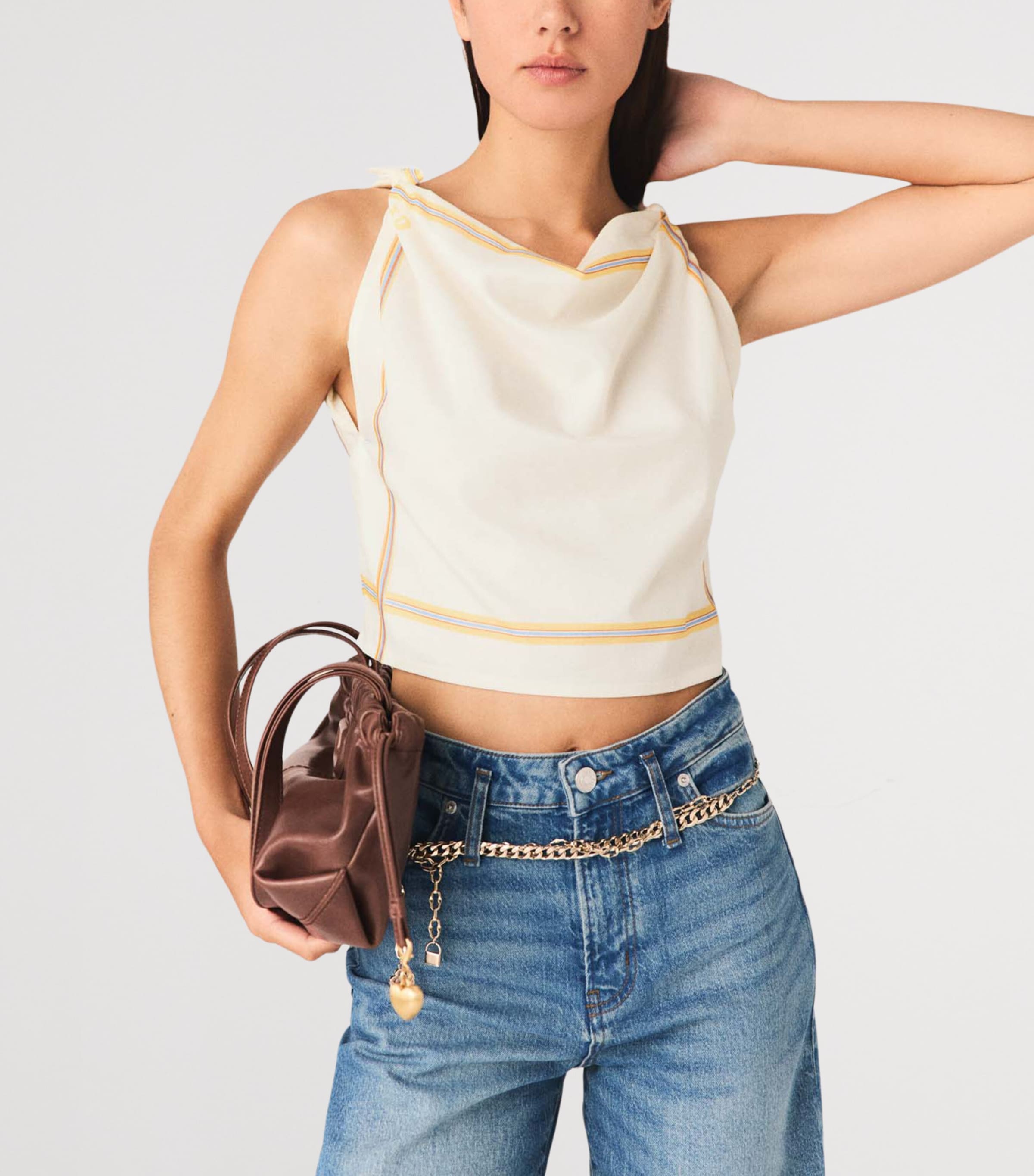 Maje Womens Cotton Scarf Top White Image 5