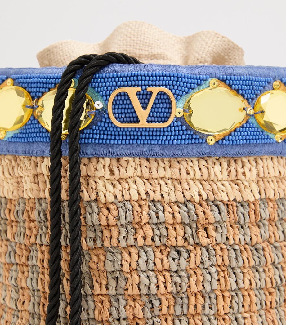 Valentino Garavani Small Raffia Embellished Bucket Bag Image 6
