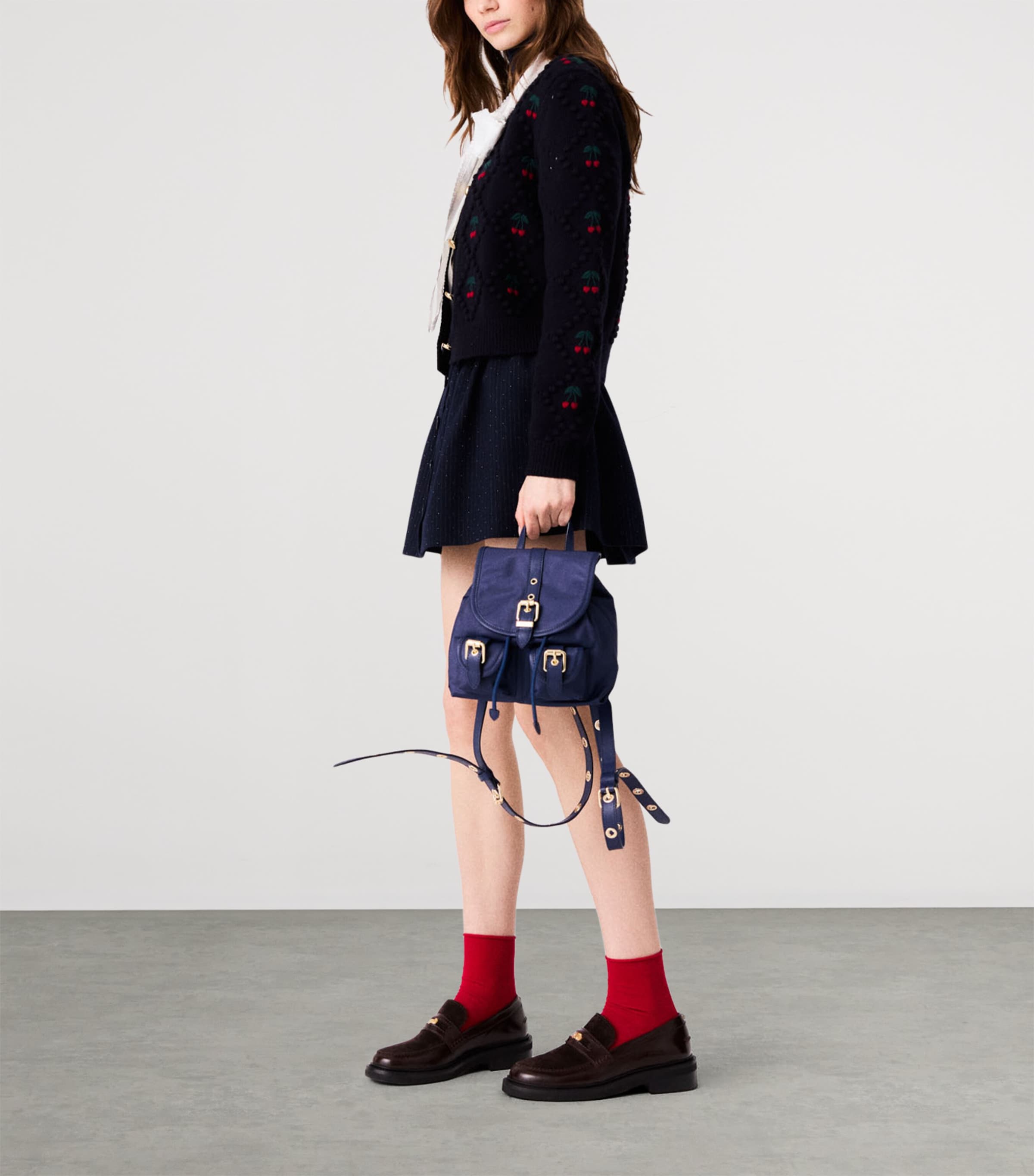 Maje Womens Wool Cherry-Embroidered Cardigan Navy Image 3