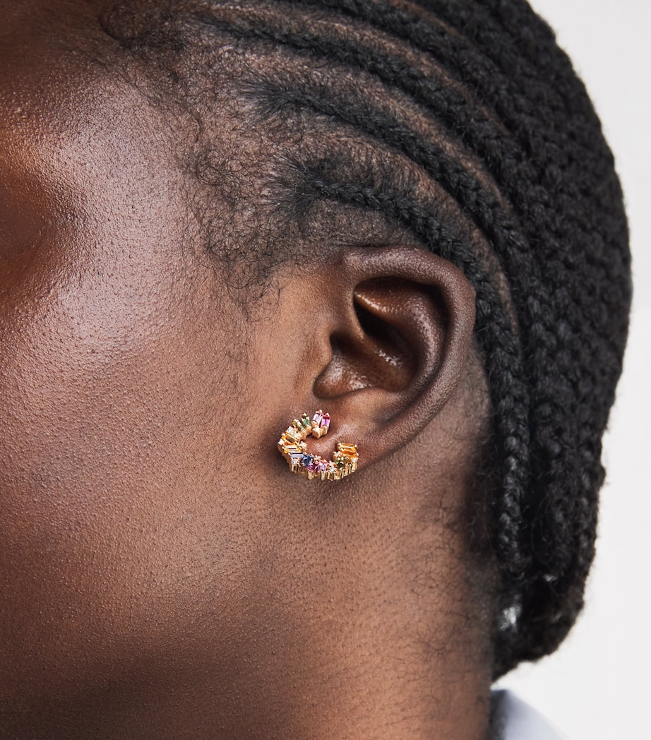 Rose Gold, Diamond and Sapphire Shimmer Spiral Hoop Earrings 18K RG/PS Image 2