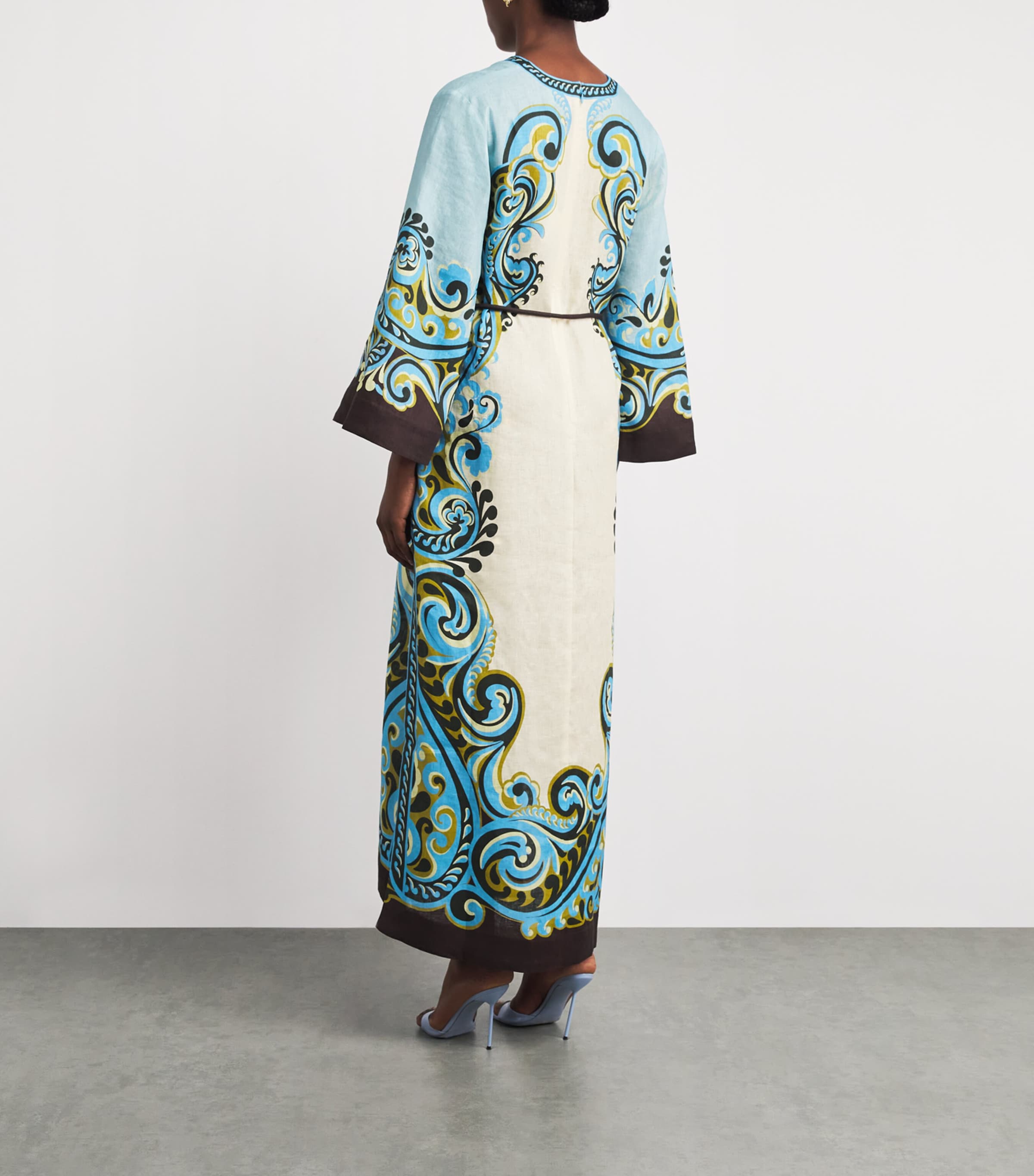 ALEMAIS Womens Linen Printed Natalia Maxi Dress Cream Image 4