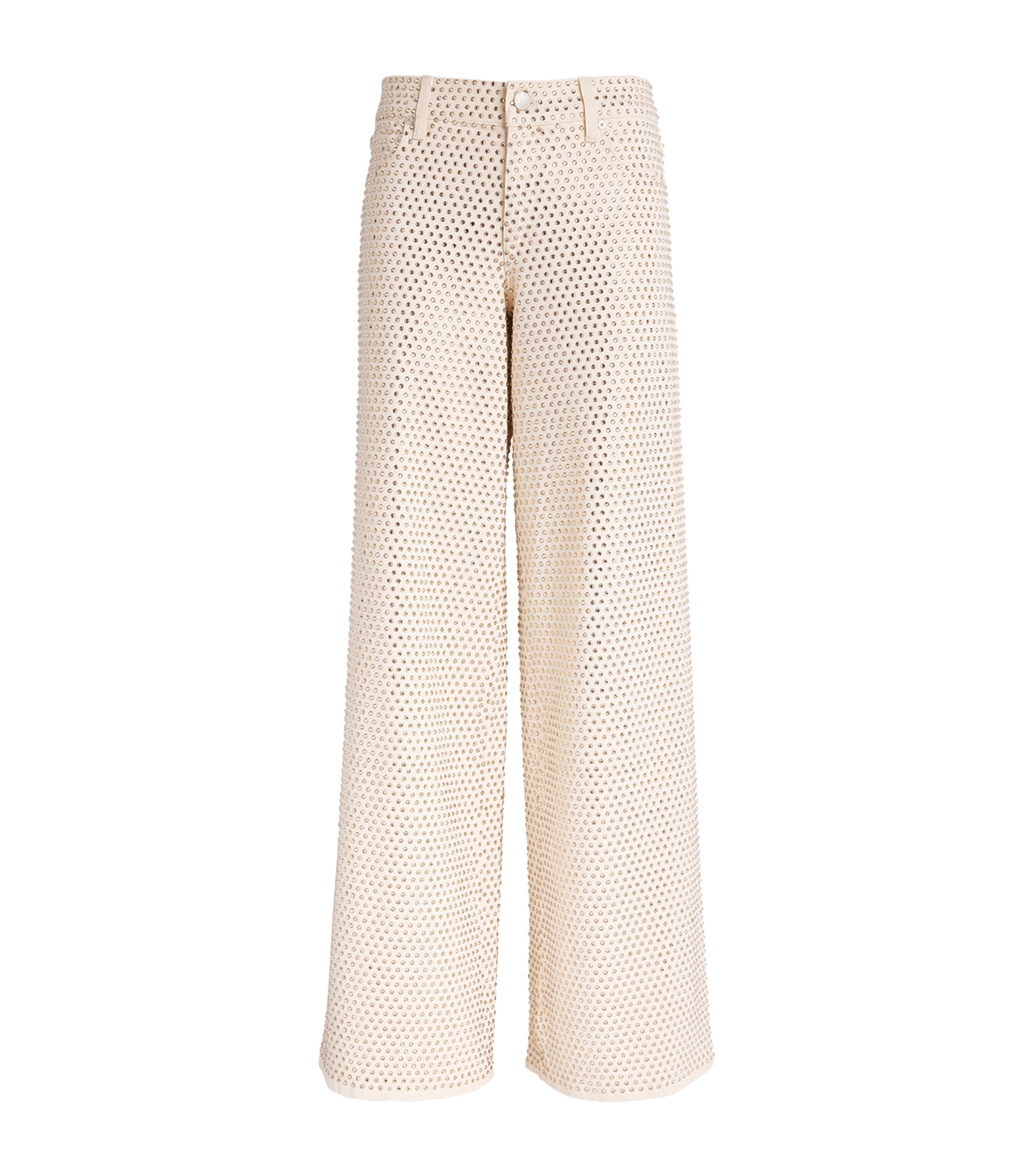 Alice And Olivia Embellished Trish Wide-leg Jeans In Ivory