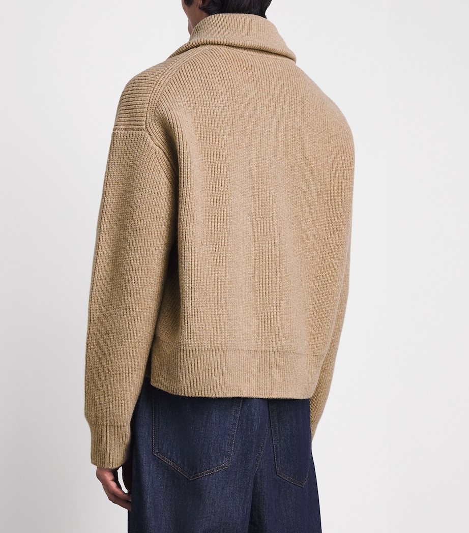 Studio Nicholson Mens Merino Sandos Zip-Up Cardigan Oatmeal Image 5