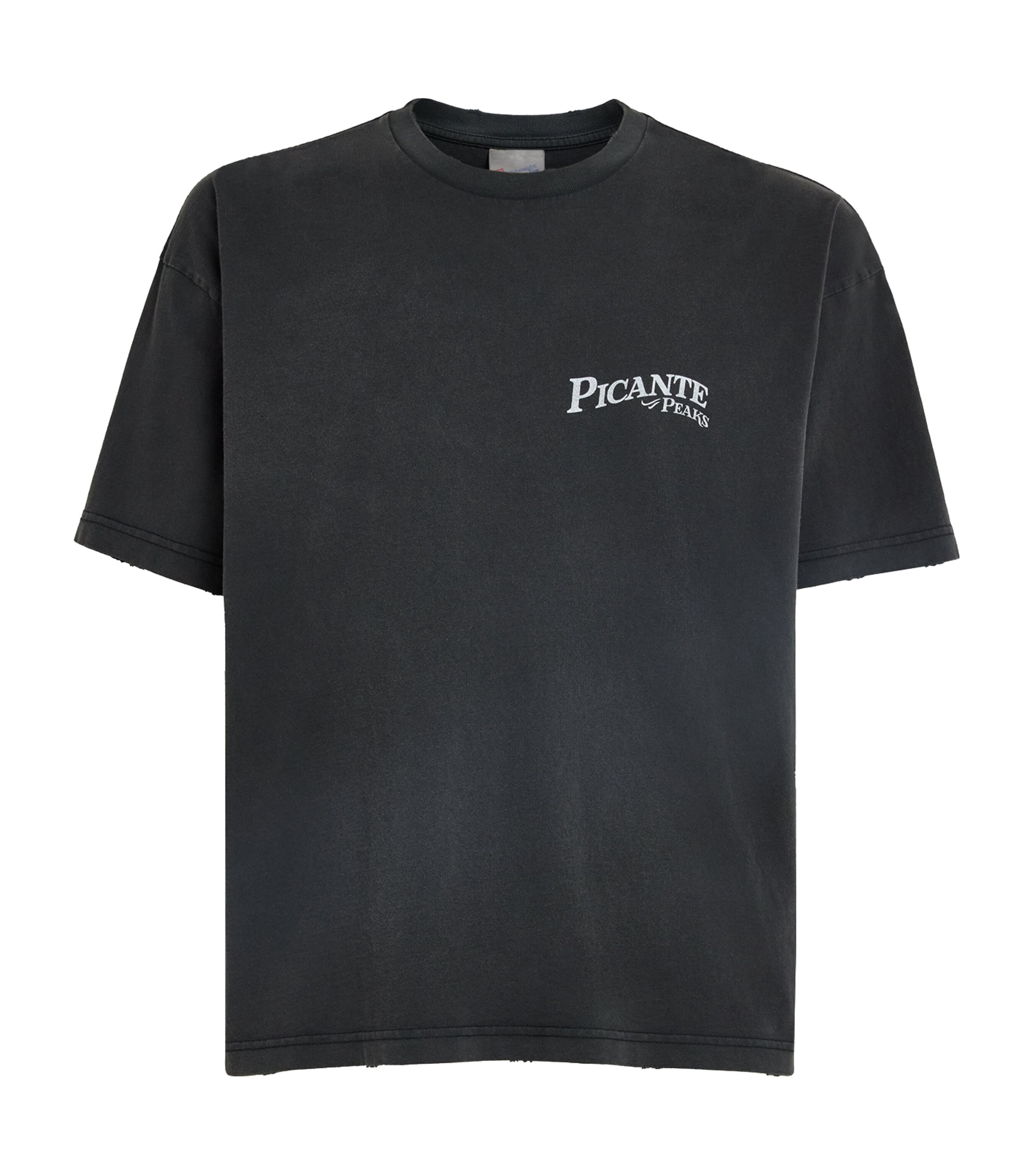 Picante Mens Organic Cotton Peaks Patch Logo T-Shirt Vintage Black Image 1
