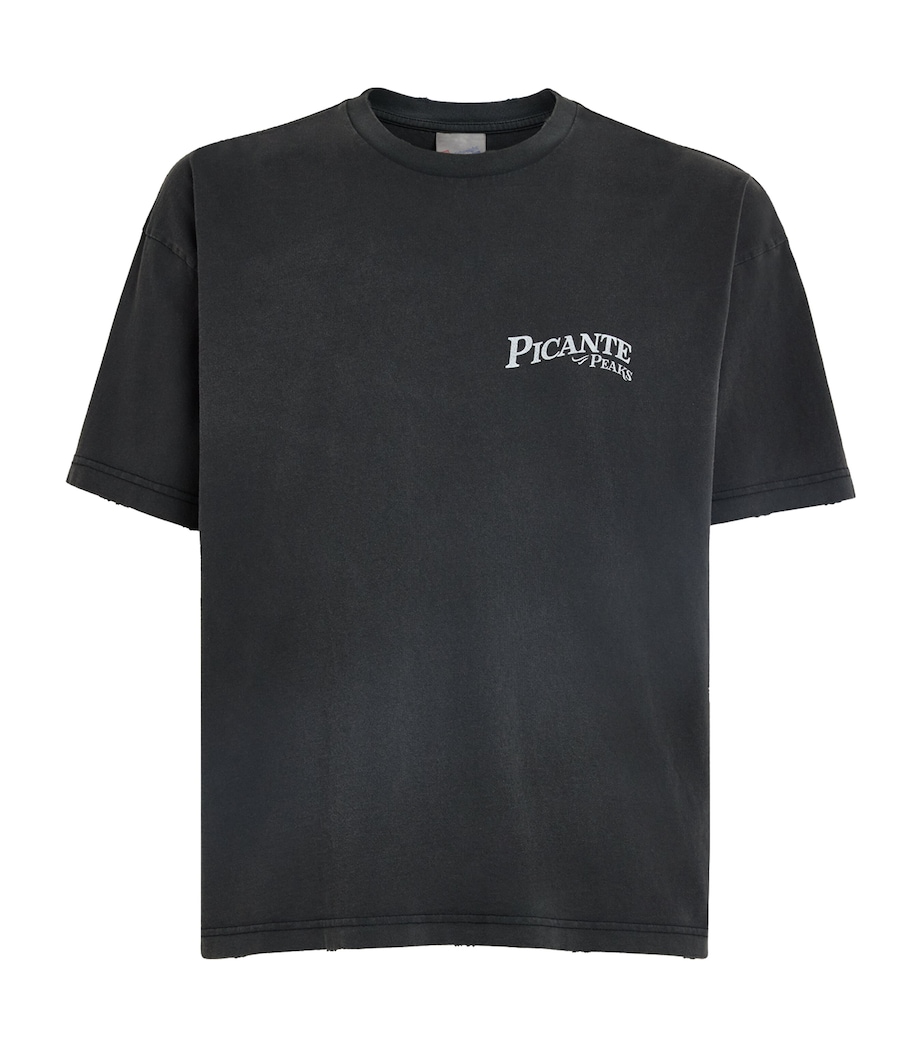 Picante Mens Organic Cotton Peaks Patch Logo T-Shirt Vintage Black Image 1