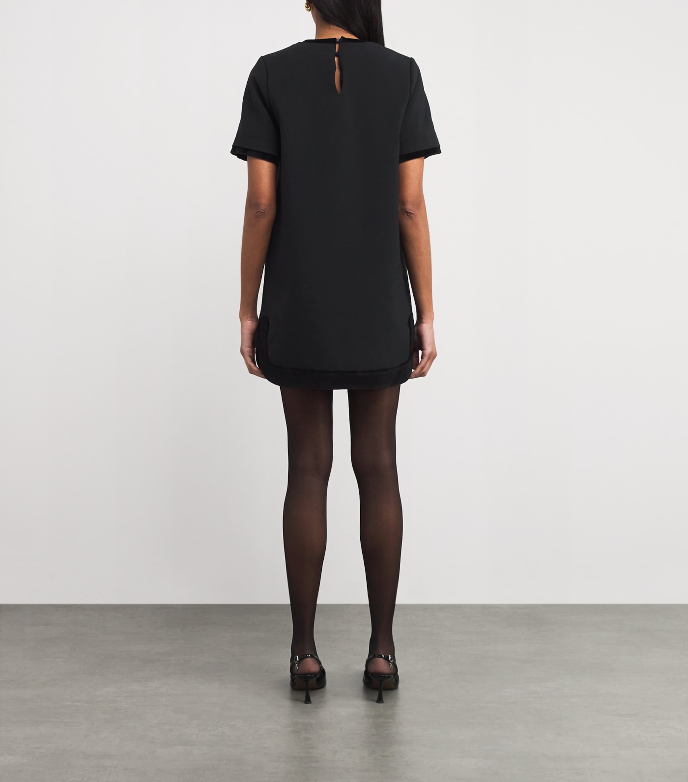Velvet-Trim Mini Dress BLACK Image 3