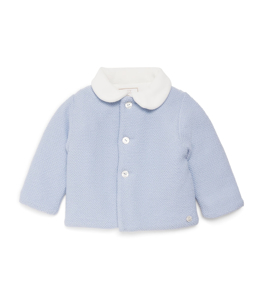 Paz Rodriguez Cotton Knit Cardigan (1-24 Months) Light Blue Image 1
