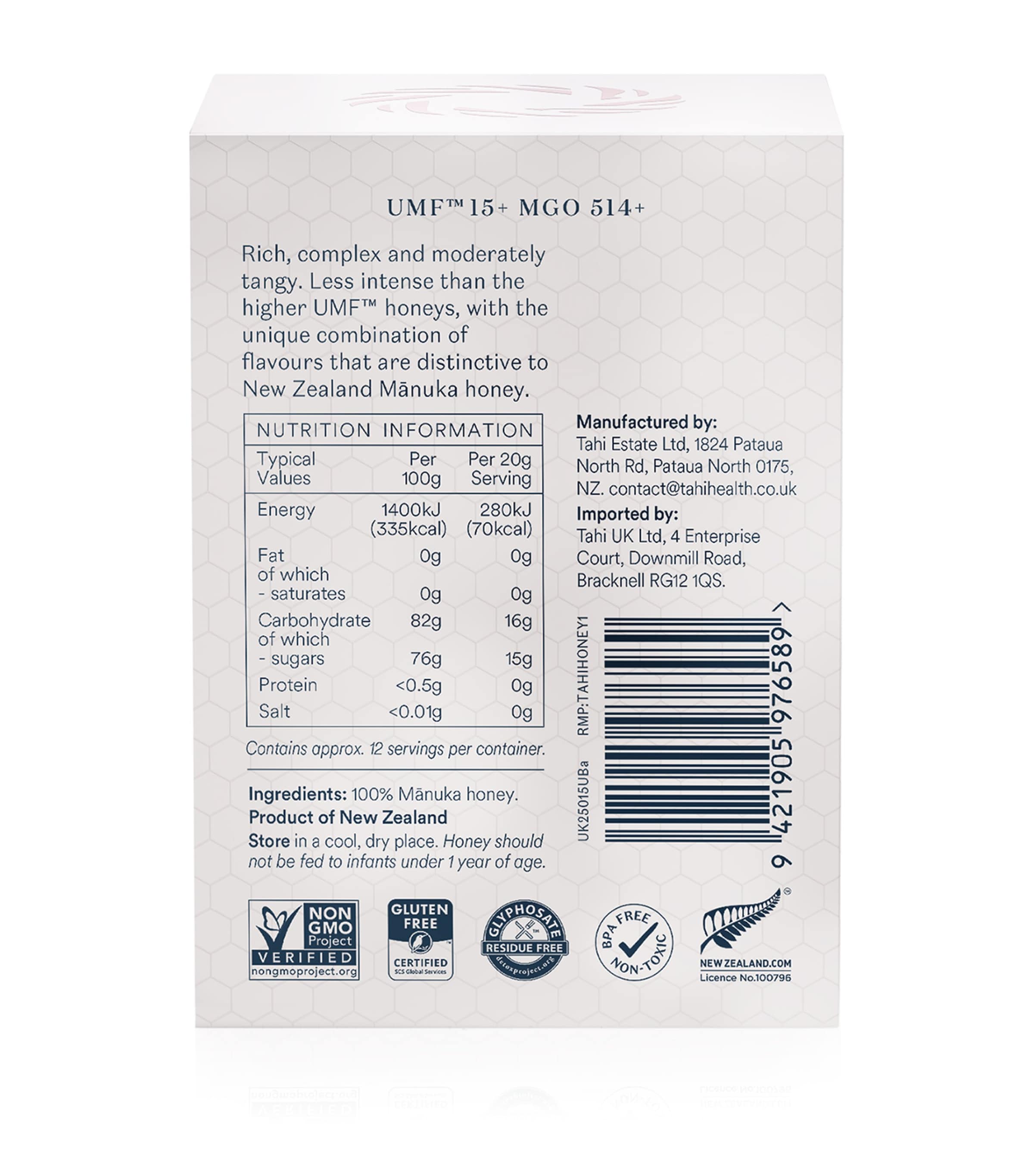 Tahi Honey Manuka Honey UMF™ 15+ / MGO 514+ (250g) Image 2