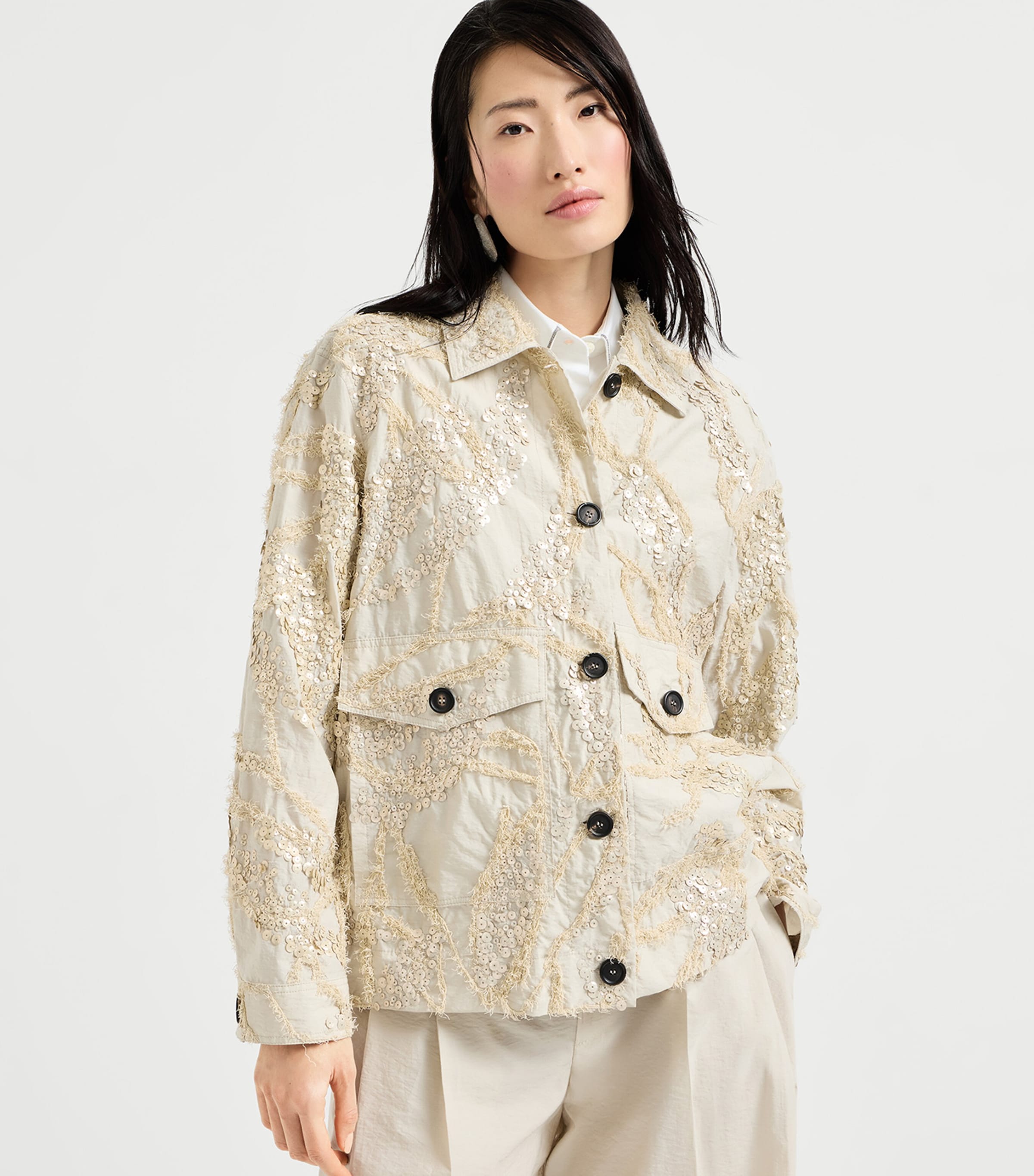 Brunello Cucinelli Womens Cotton-Blend Embroidered Poplin Jacket Image 3
