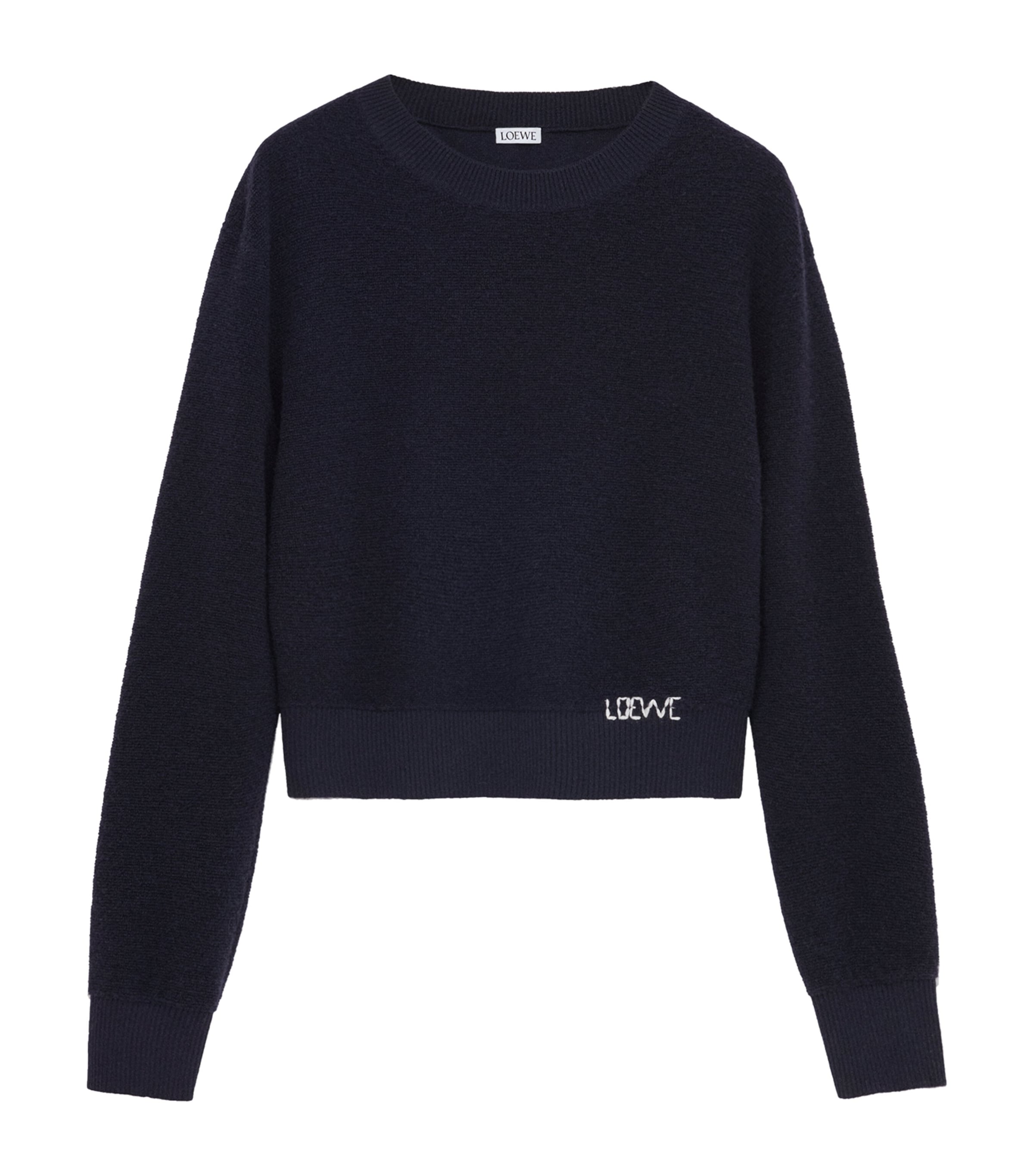 Loewe Logo Embroidered Wool Crewneck Sweater In Blue