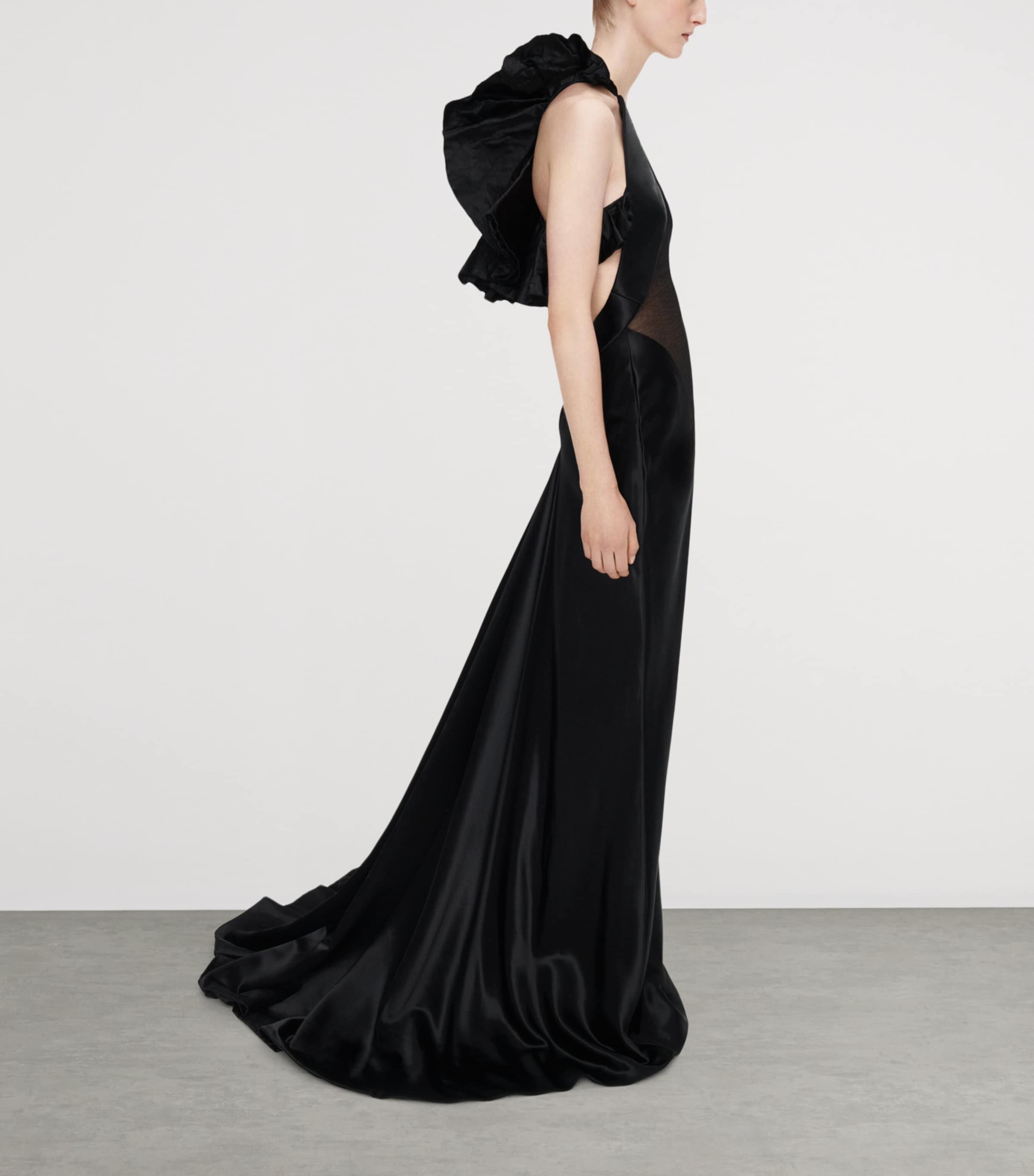 Schiaparelli Womens Satin Ruffle Gown Black Image 4