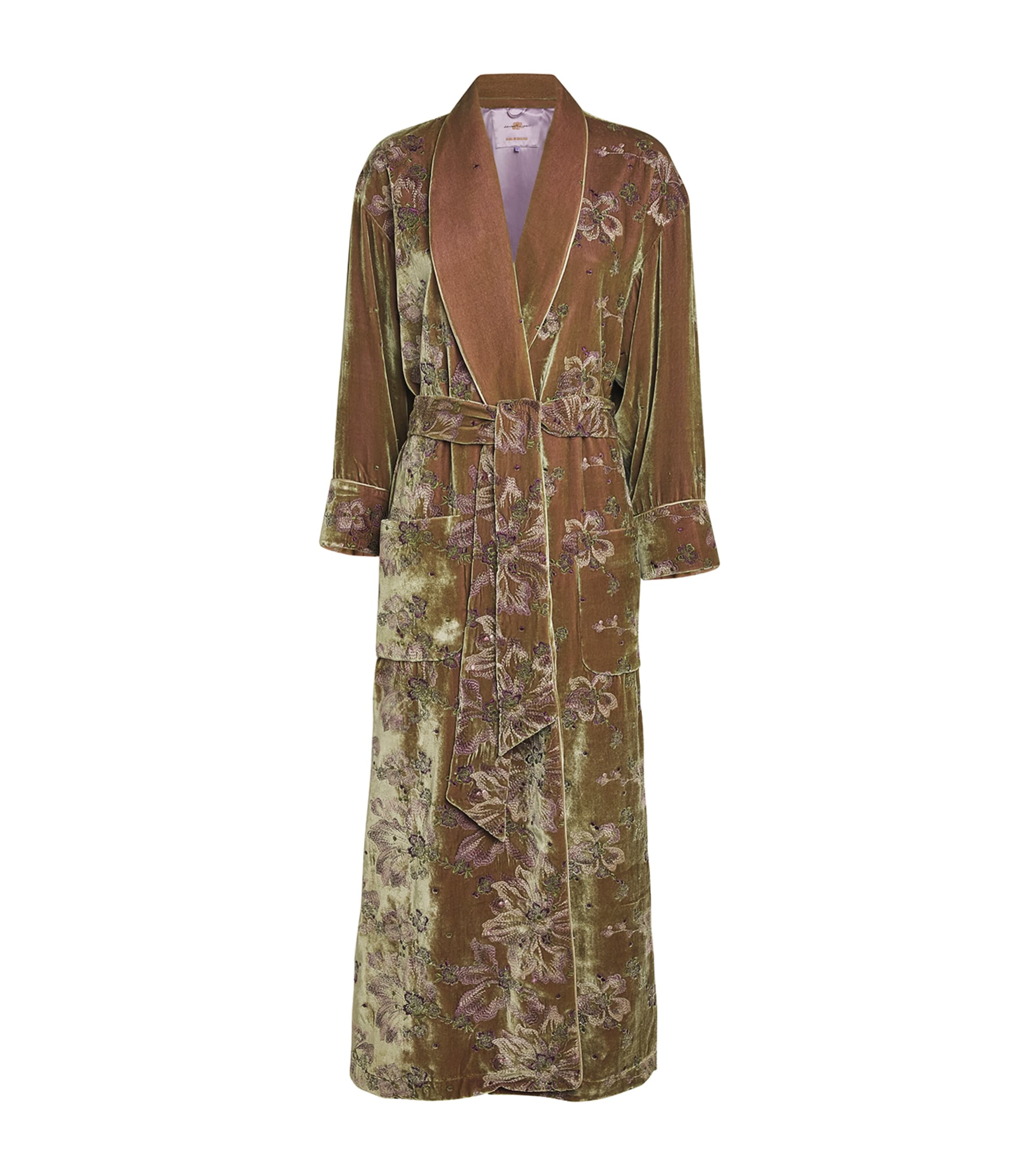 Daniel Hanson Velvet Embroidered Robe In Brown
