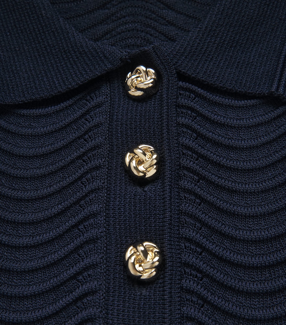 Sandro Paris Womens Knitted Polo Crop Top Navy Blue Image 6