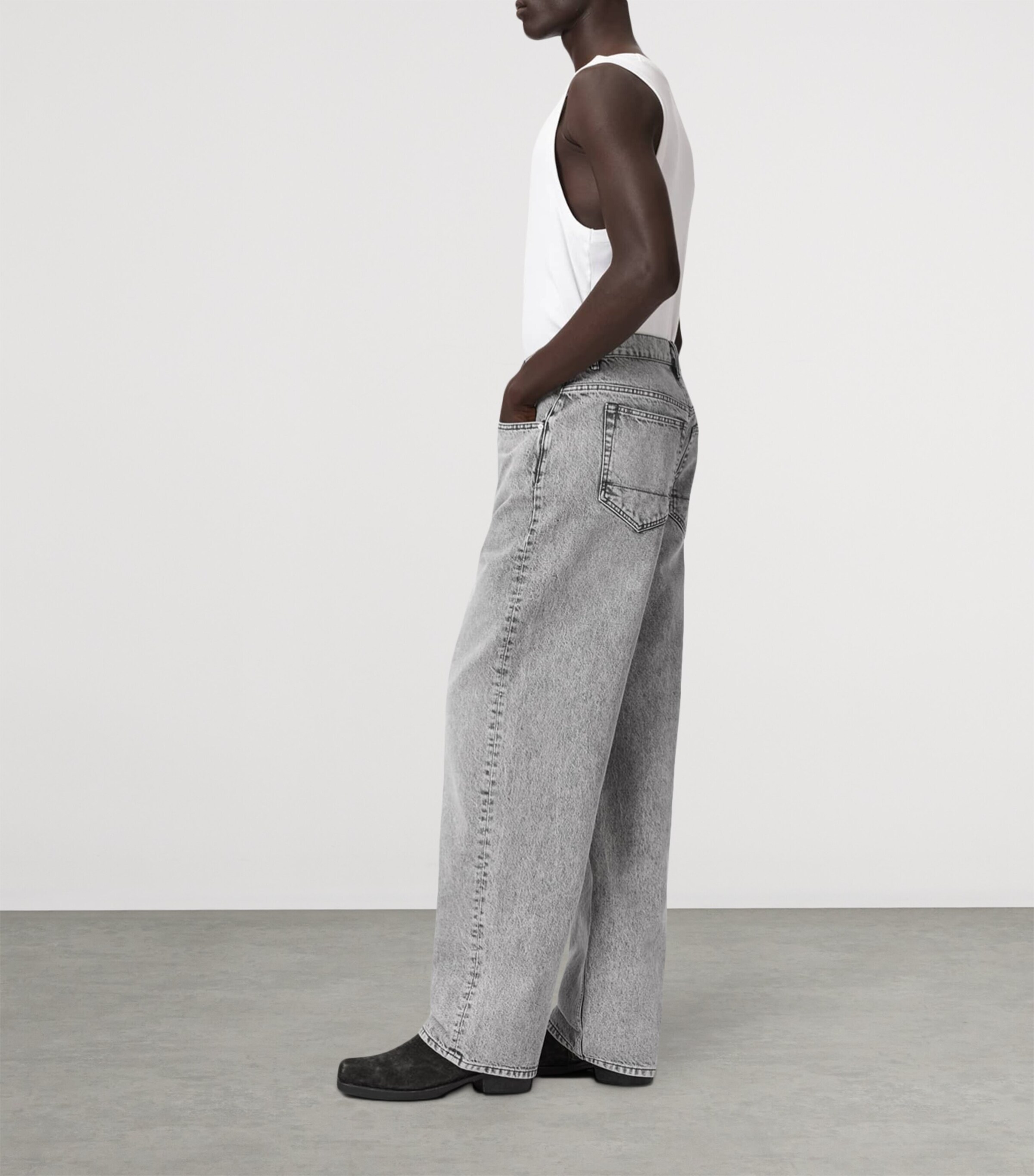 AllSaints Mens Rivet Slouch Tapered Jeans Washed Grey Image 6