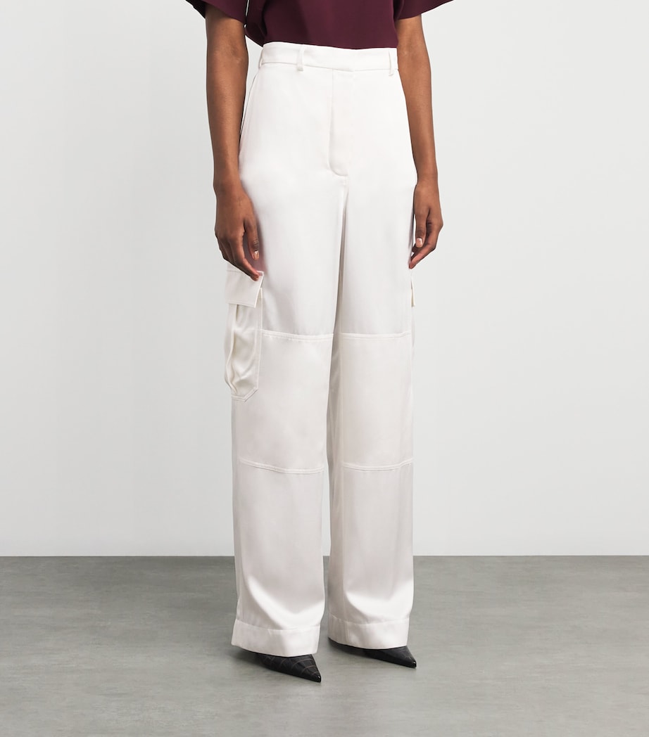 Satin Cargo Trousers 9124 MILKY WHITE Image 3