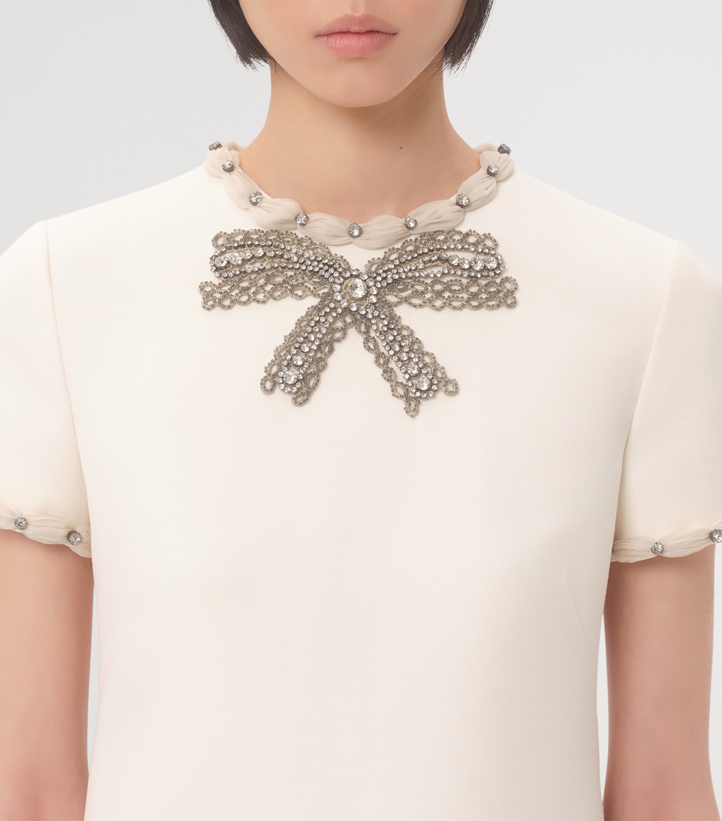 Valentino Womens Wool-Silk Bow-Embellished Mini Dress Image 2