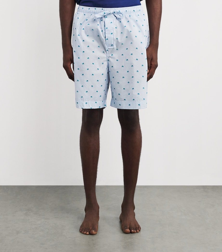 Cotton Elephant Print Ledbury Lounge Shorts BLUE Image 3