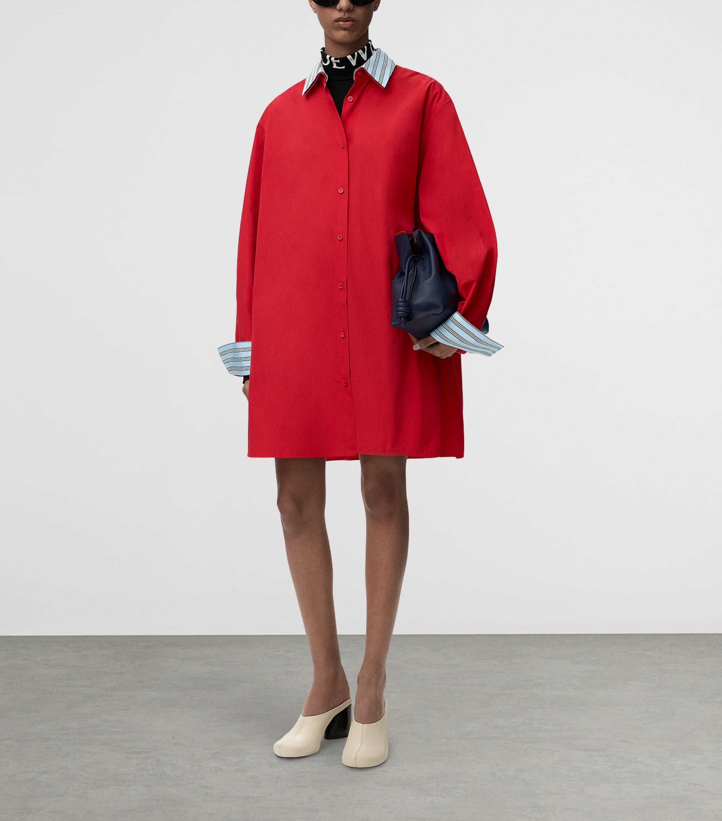 LOEWE Womens Stretch-Cotton Midi Shirt Dress Red Image 2