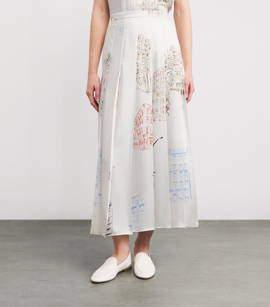 Lafayette 148 Womens Printed Pleated Midi Skirt Cloud Multi Image 3