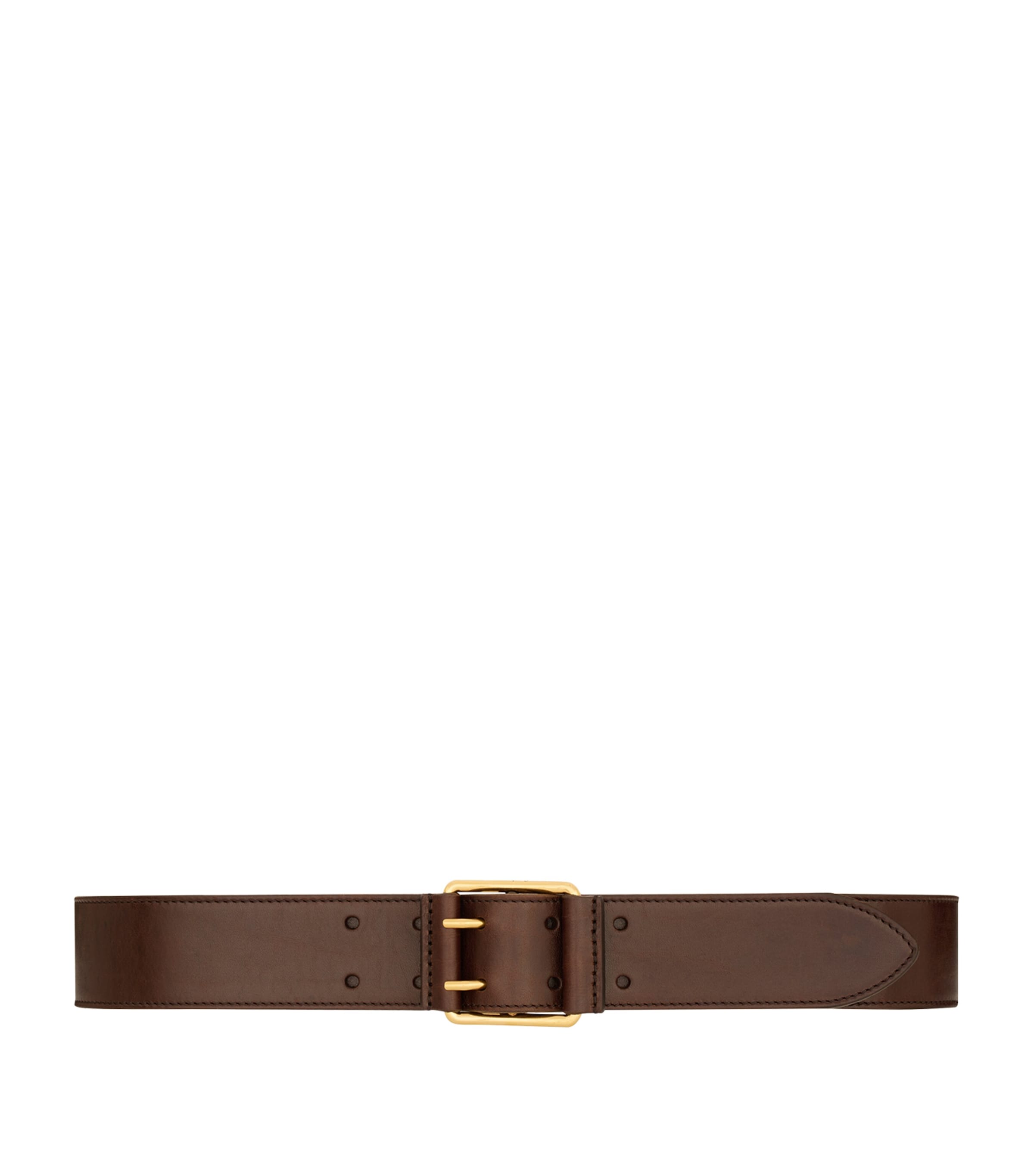 Saint Laurent Leather Double-pin Belt In Sand