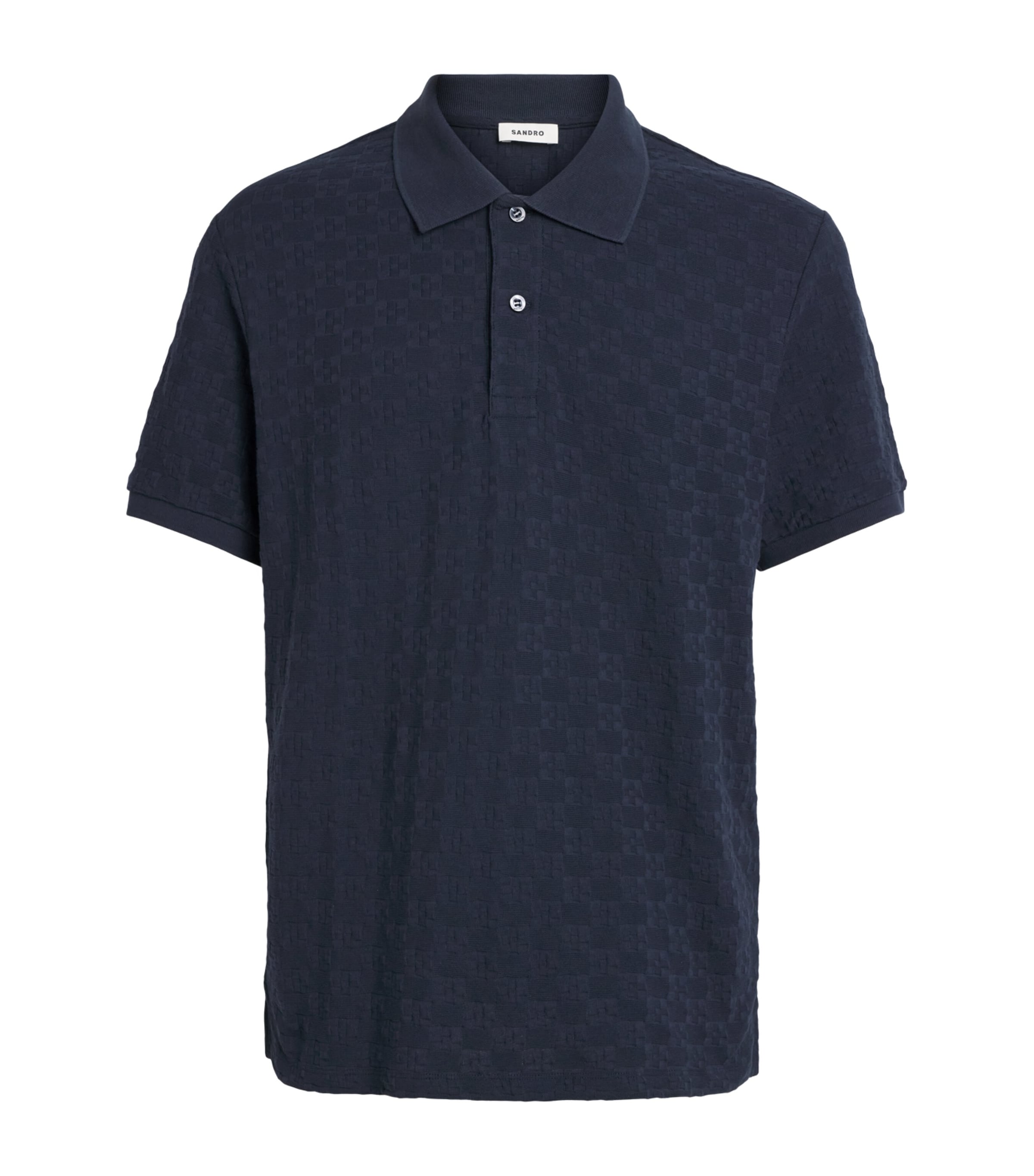 Sandro Paris Mens Cotton Jacquard Polo Shirt Midnight Blue Image 1