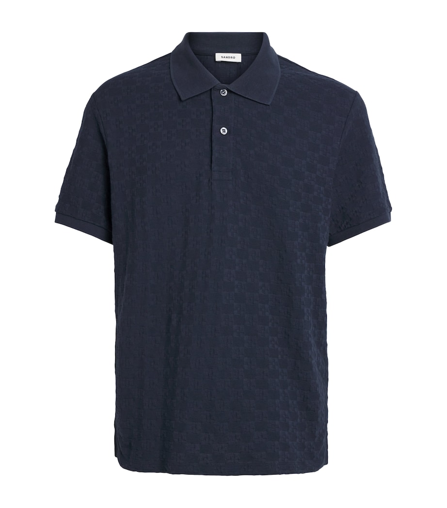 Sandro Paris Mens Cotton Jacquard Polo Shirt Midnight Blue Image 1