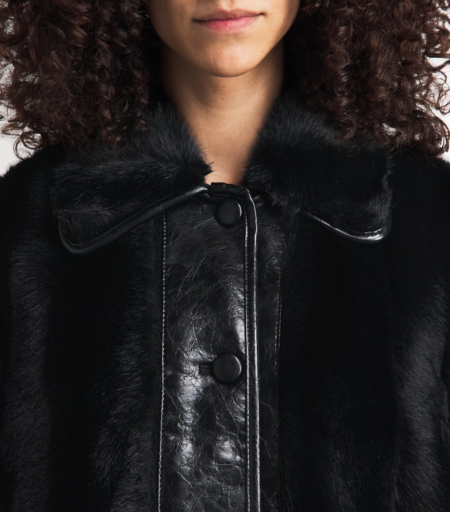 Claudie Pierlot Womens Faux Fur and Leather Jacket Black Image 3