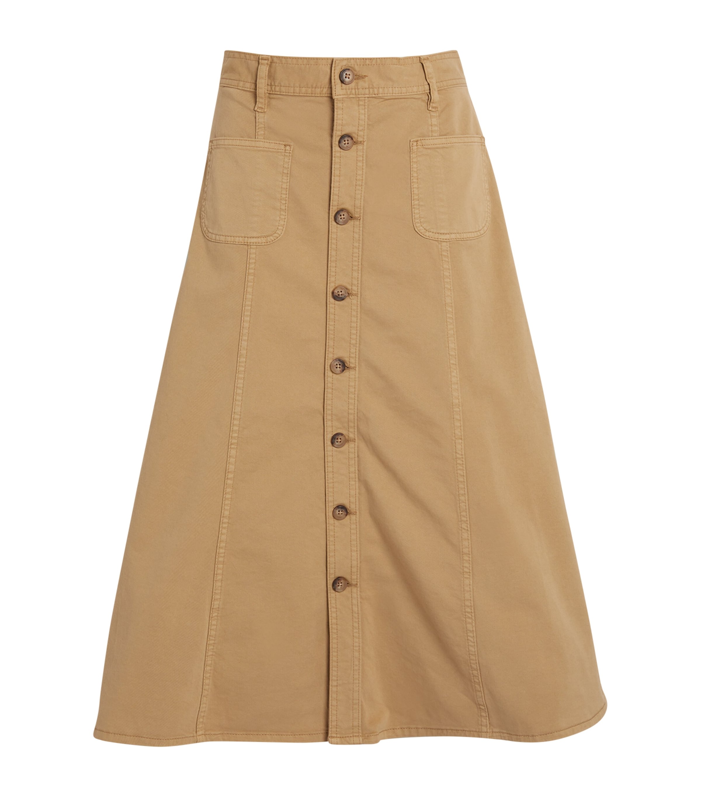 Polo Ralph Lauren A-line Button-down Midi Skirt In Beige