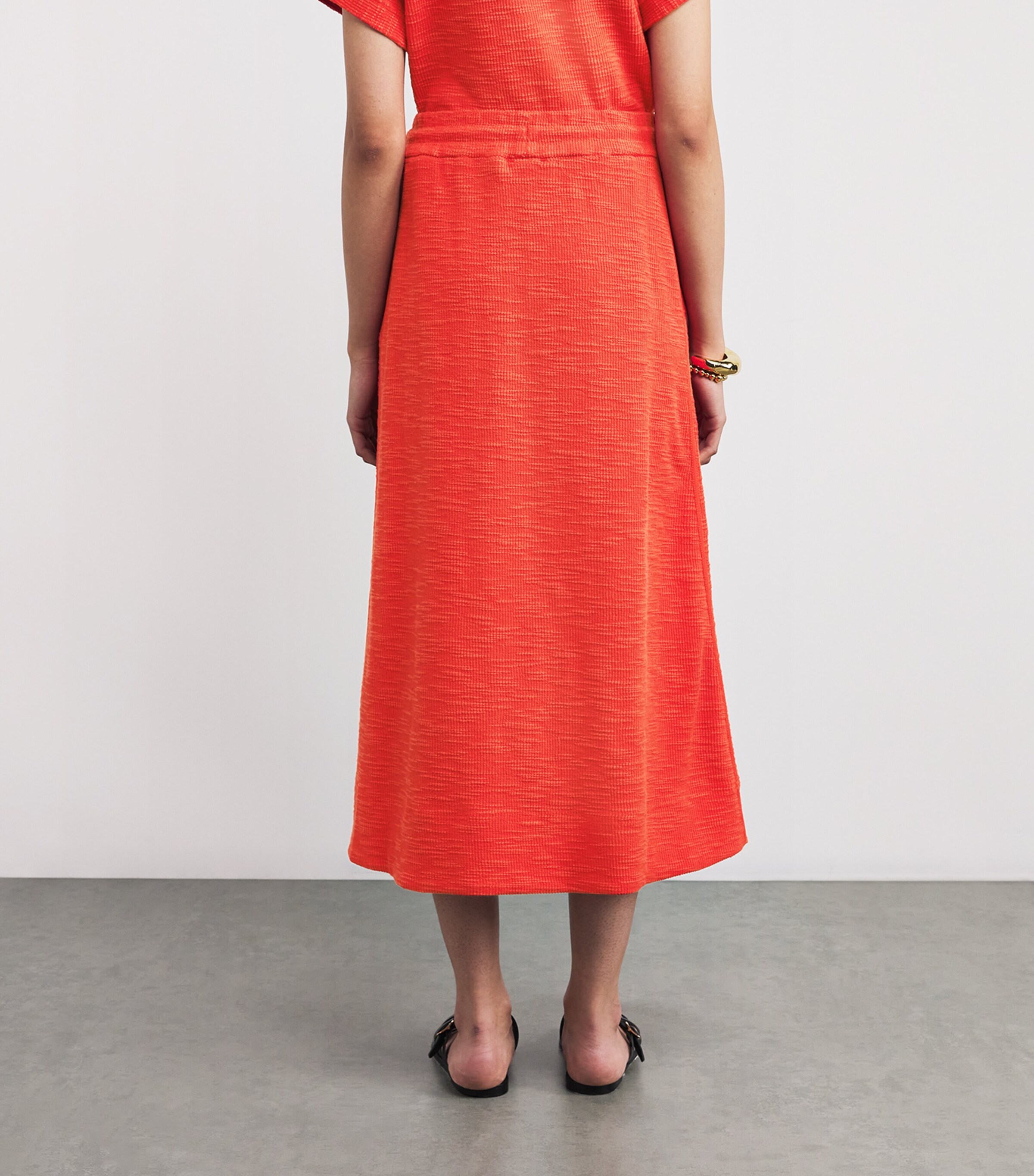 Ribbed Drawstring Midi Skirt INTENSE ORANGE Image 4
