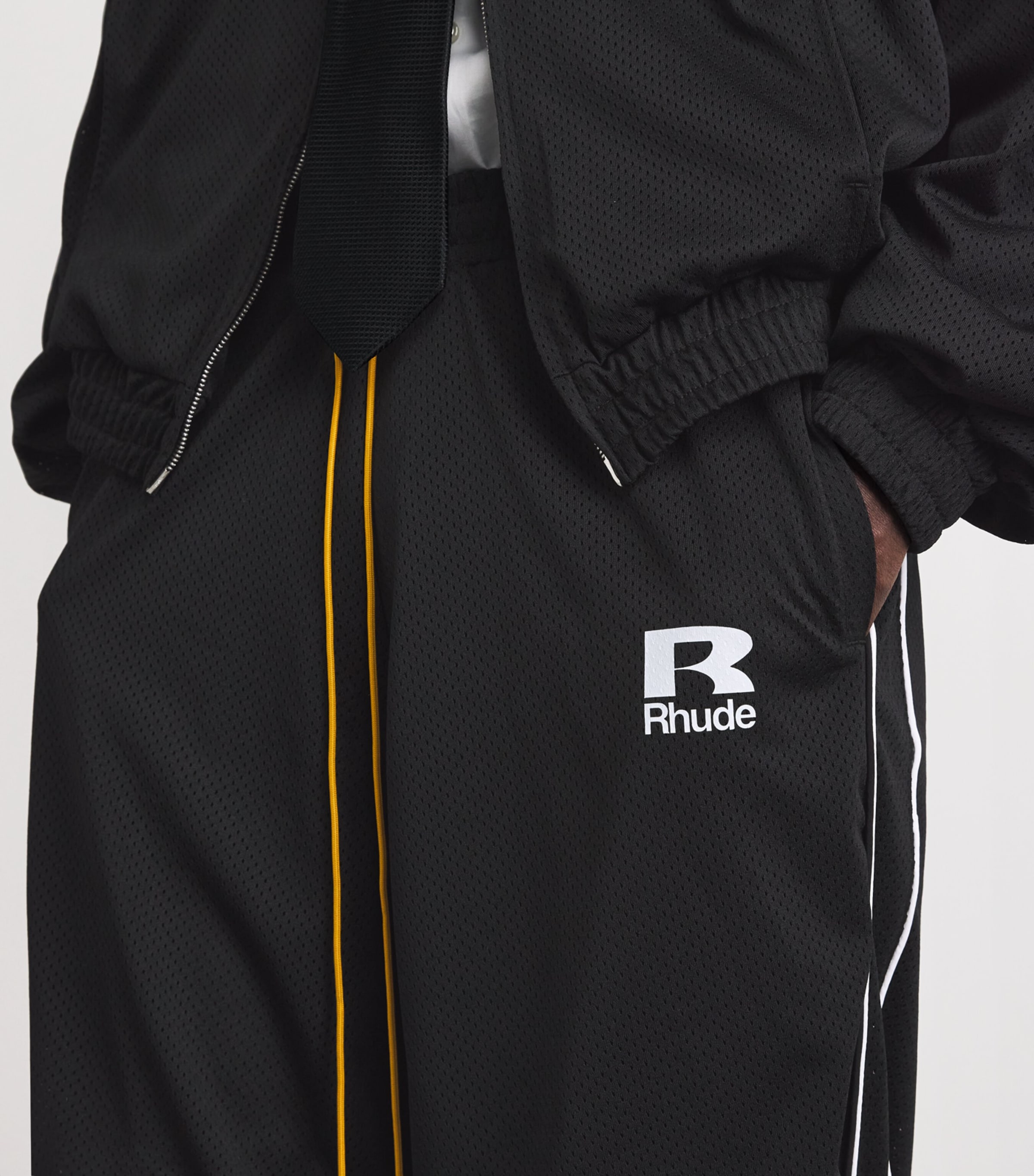 Rhude Mens Logo Piping Track Sweatpants Black/white Image 3