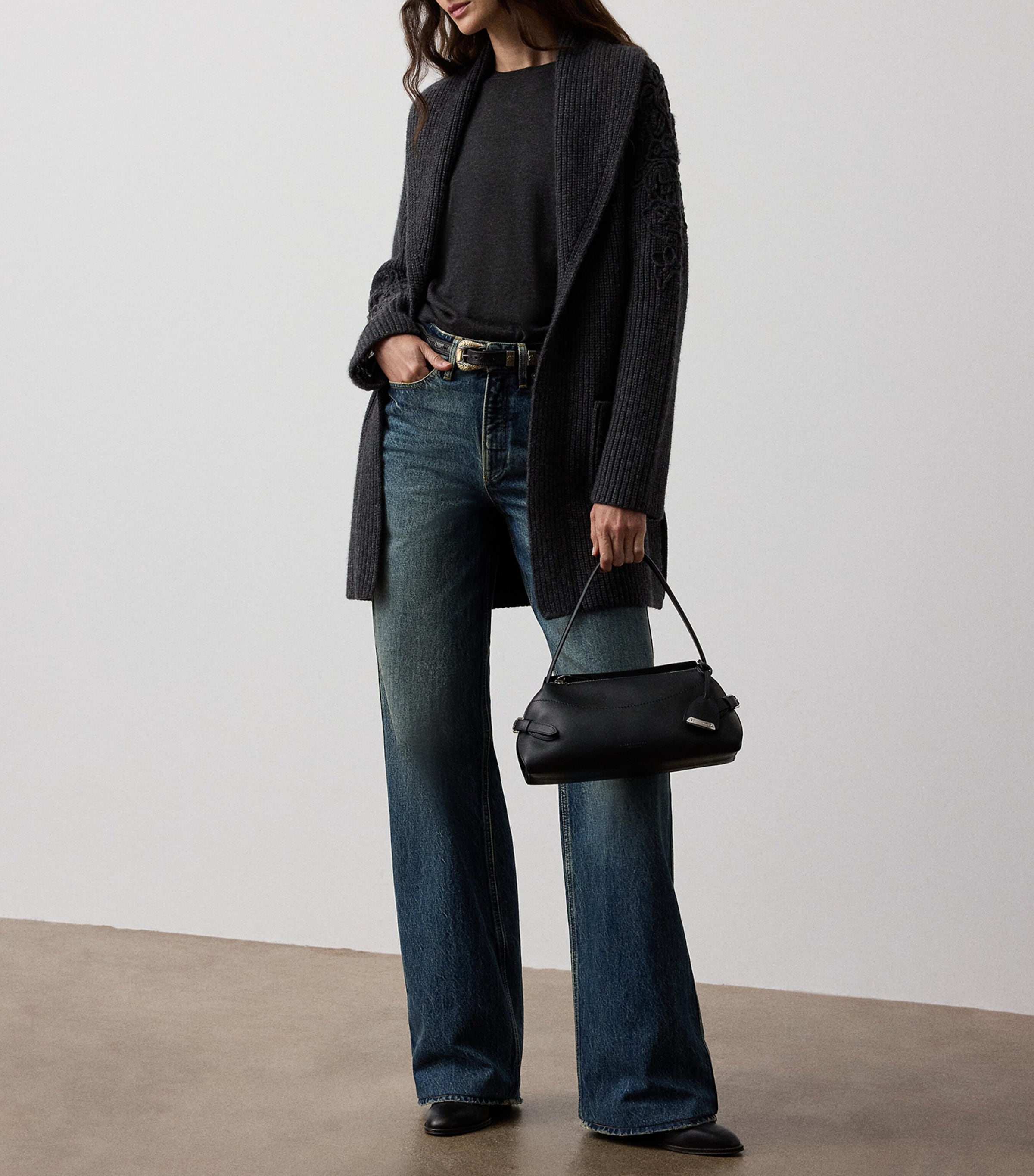 Cashmere Embroidered Cardigan MEDIUM GREY MELANGE Image 2