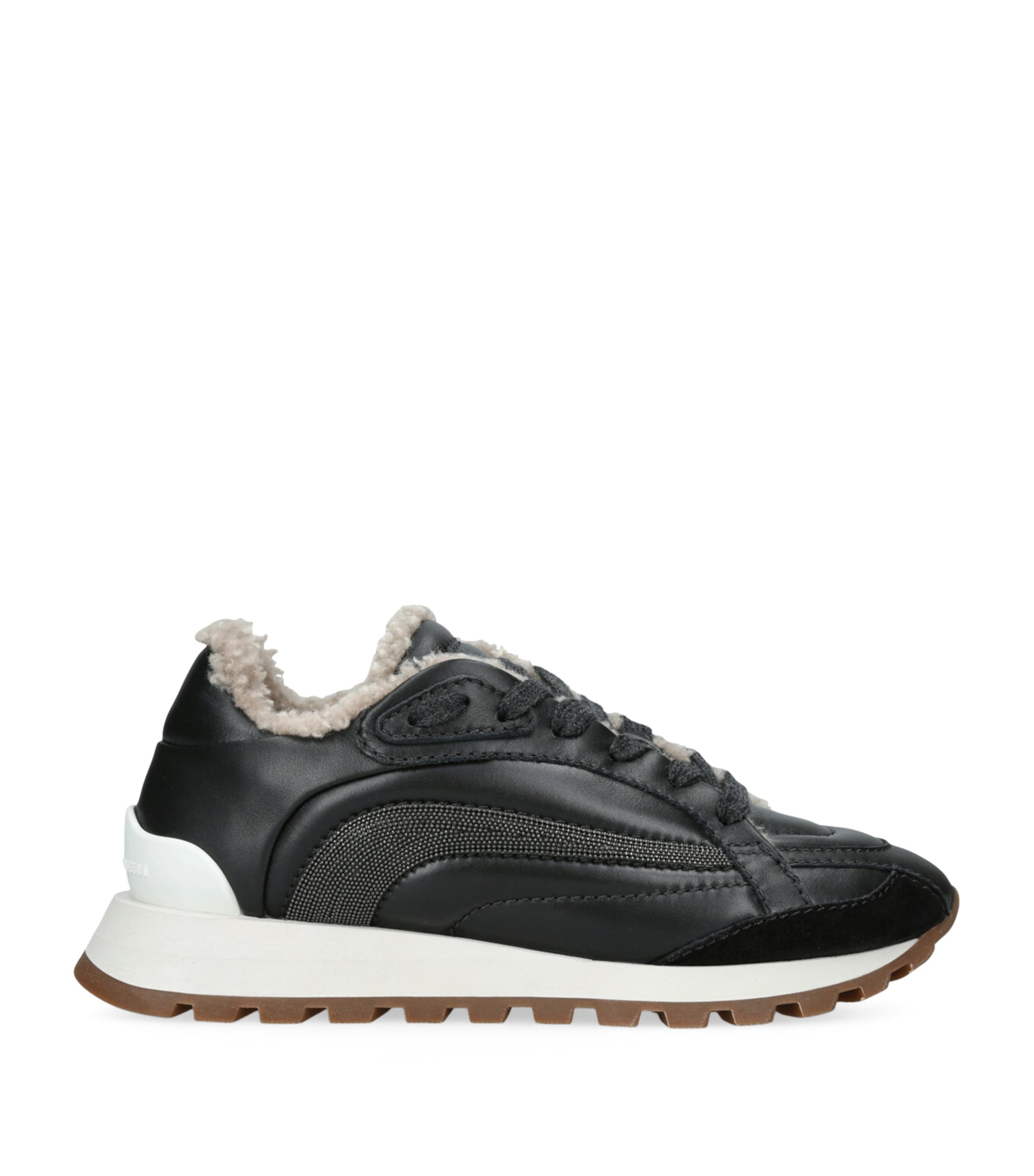 Brunello Cucinelli Shearling-lined Sneakers In Black
