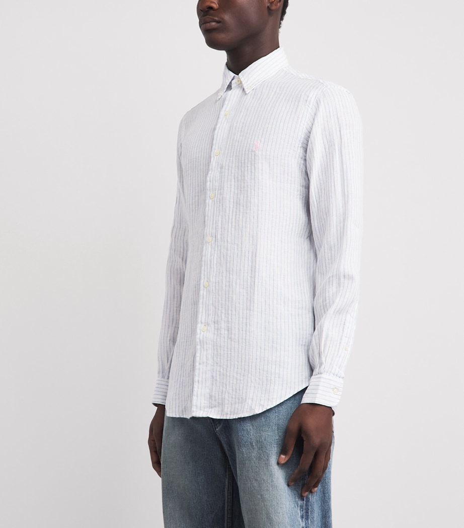 Polo Ralph Lauren Mens Linen Custom-Fit Stripe Shirt White Blue Image 4