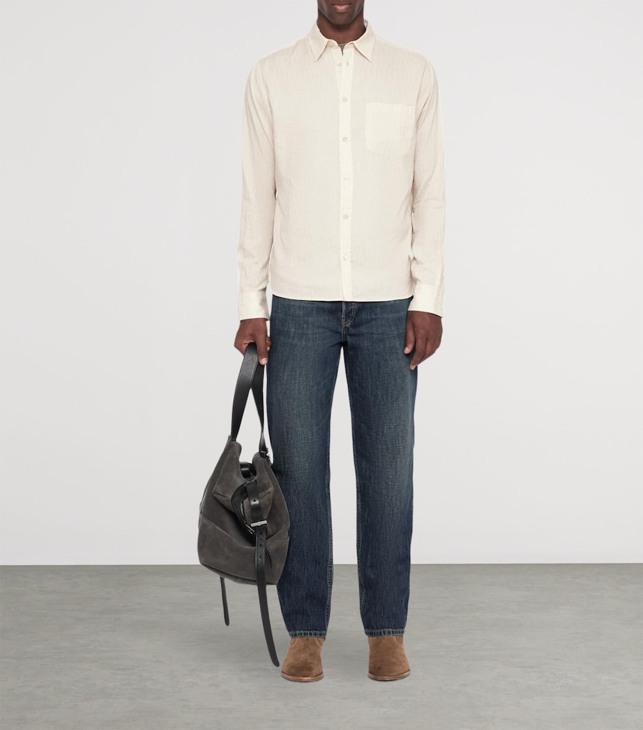 AllSaints Mens Organic Cotton Stripe Judd Shirt Cream Taupe Image 2