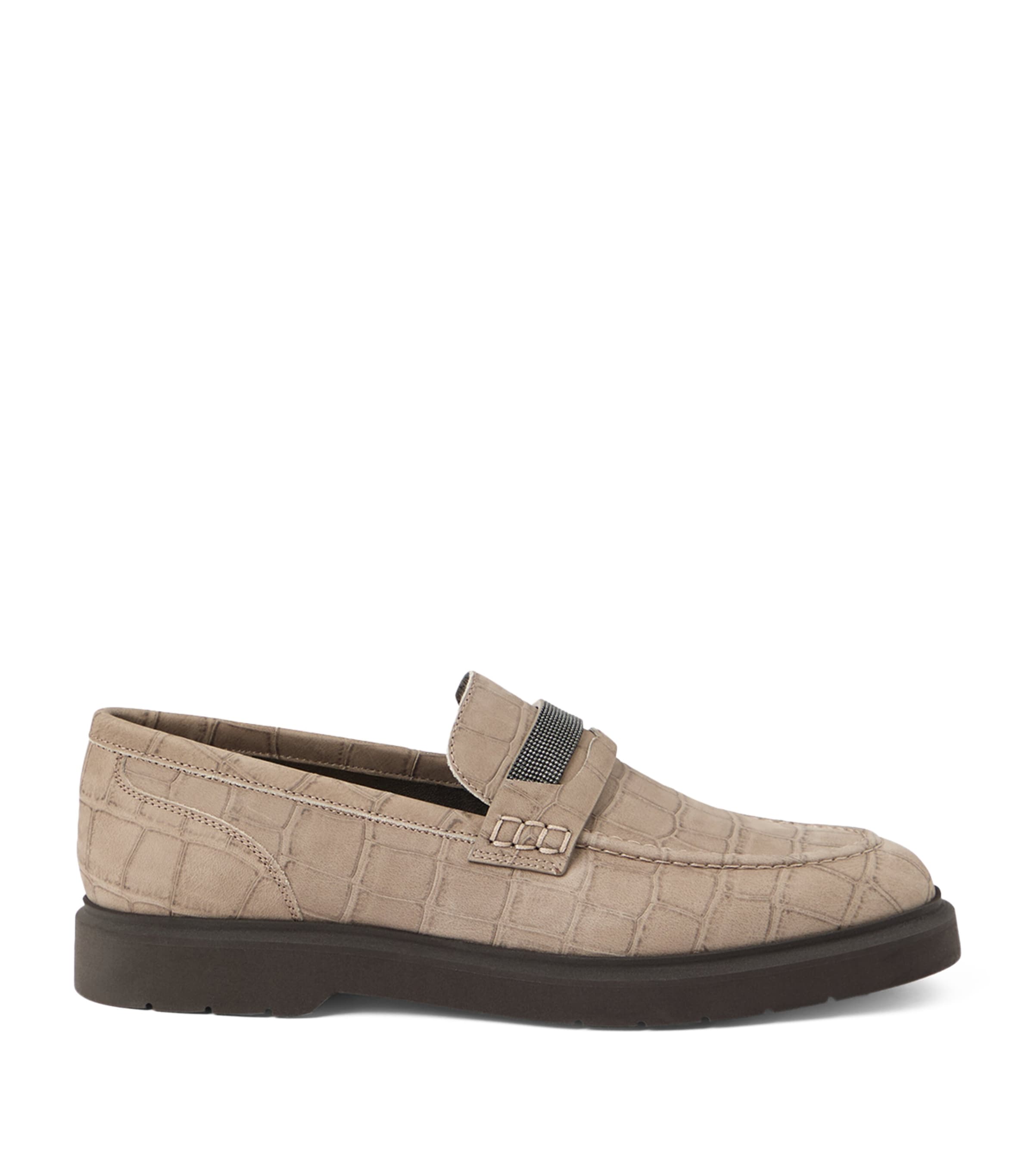 Brunello Cucinelli Leather Croc-embossed Loafers In Brown