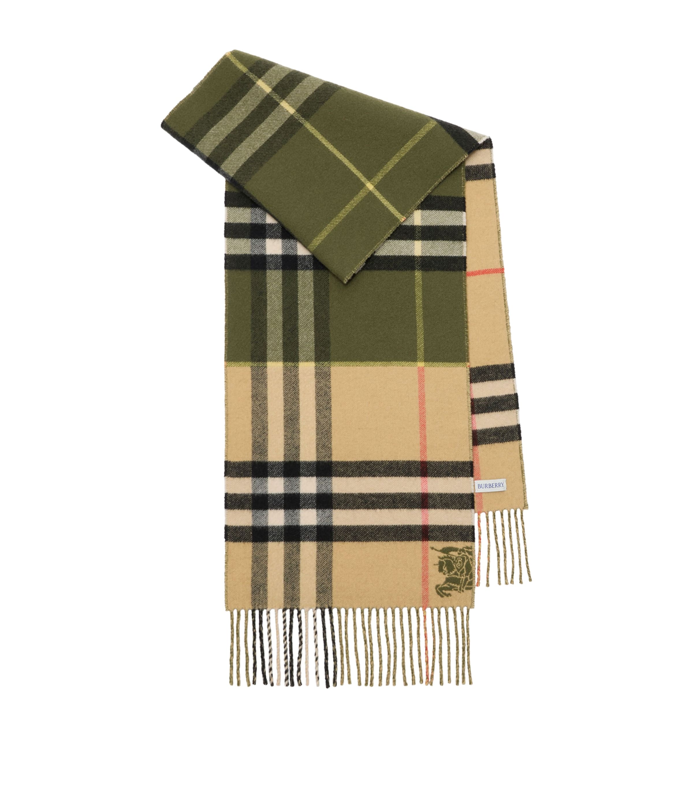 Cashmere Contrast Check Scarf PEA GREEN/SAND Image 1