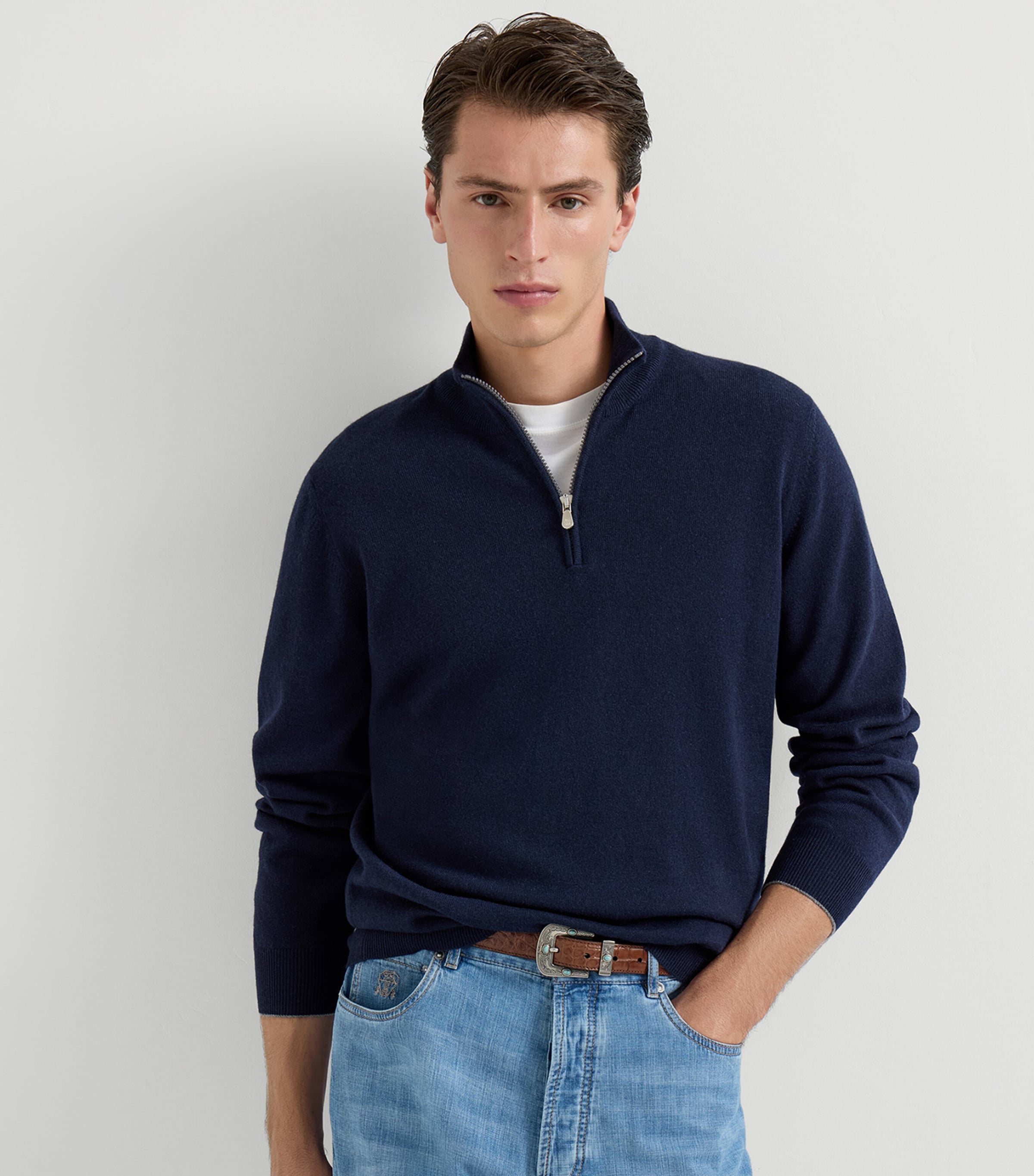 Brunello Cucinelli Mens Cashmere Quarter-Zip Sweater Image 4