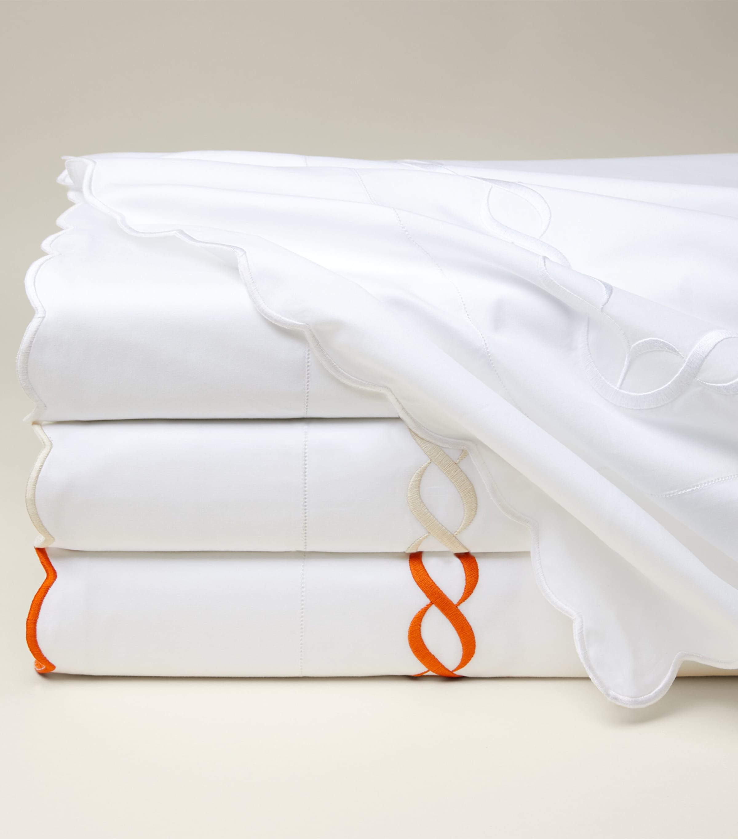 Pratesi Treccia Super King Flat Sheet (300cm x 270cm) White/orange Image 2