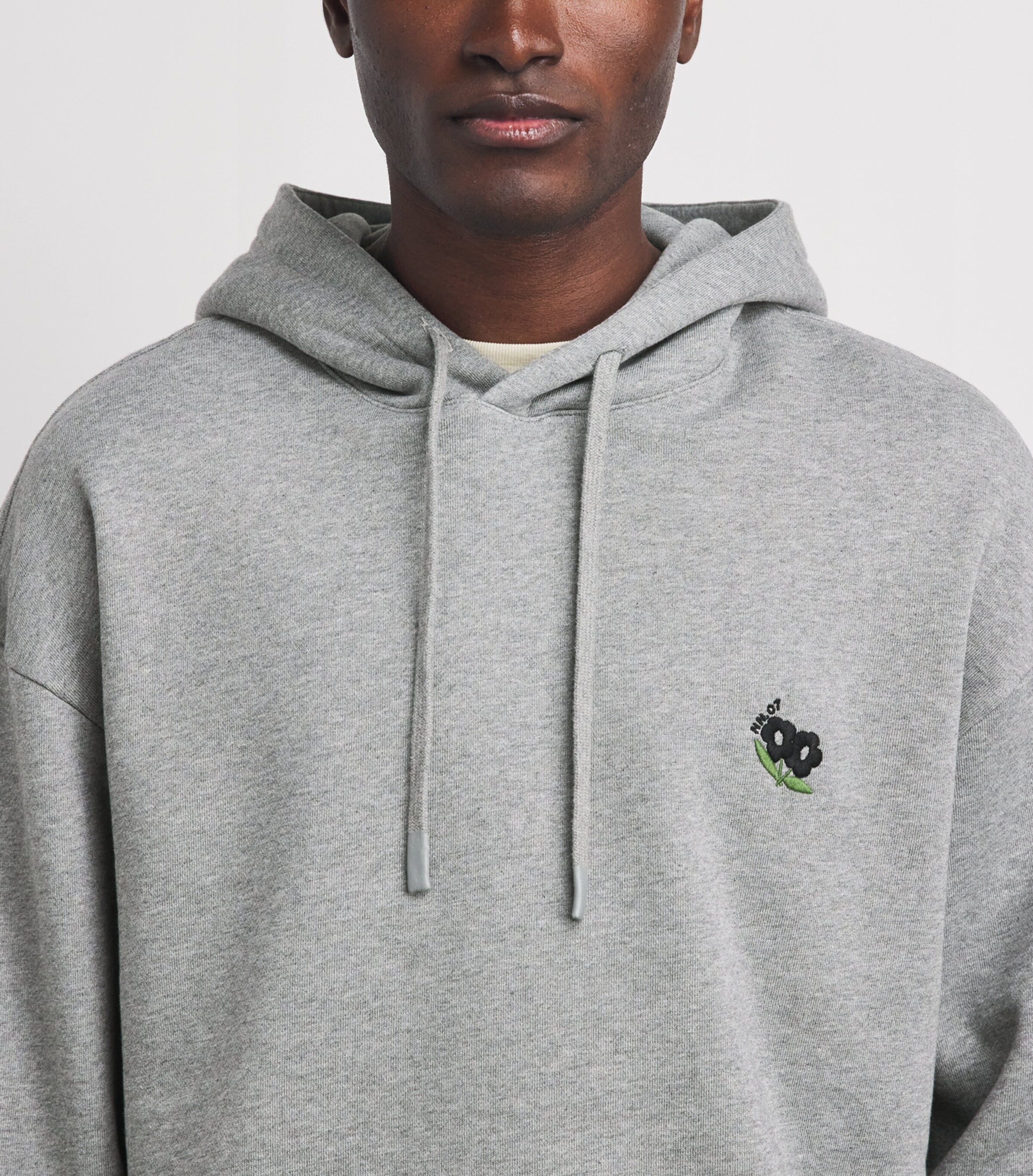 NN.07 Mens Cotton Embroidered David Hoodie Medium Grey Mel Image 3
