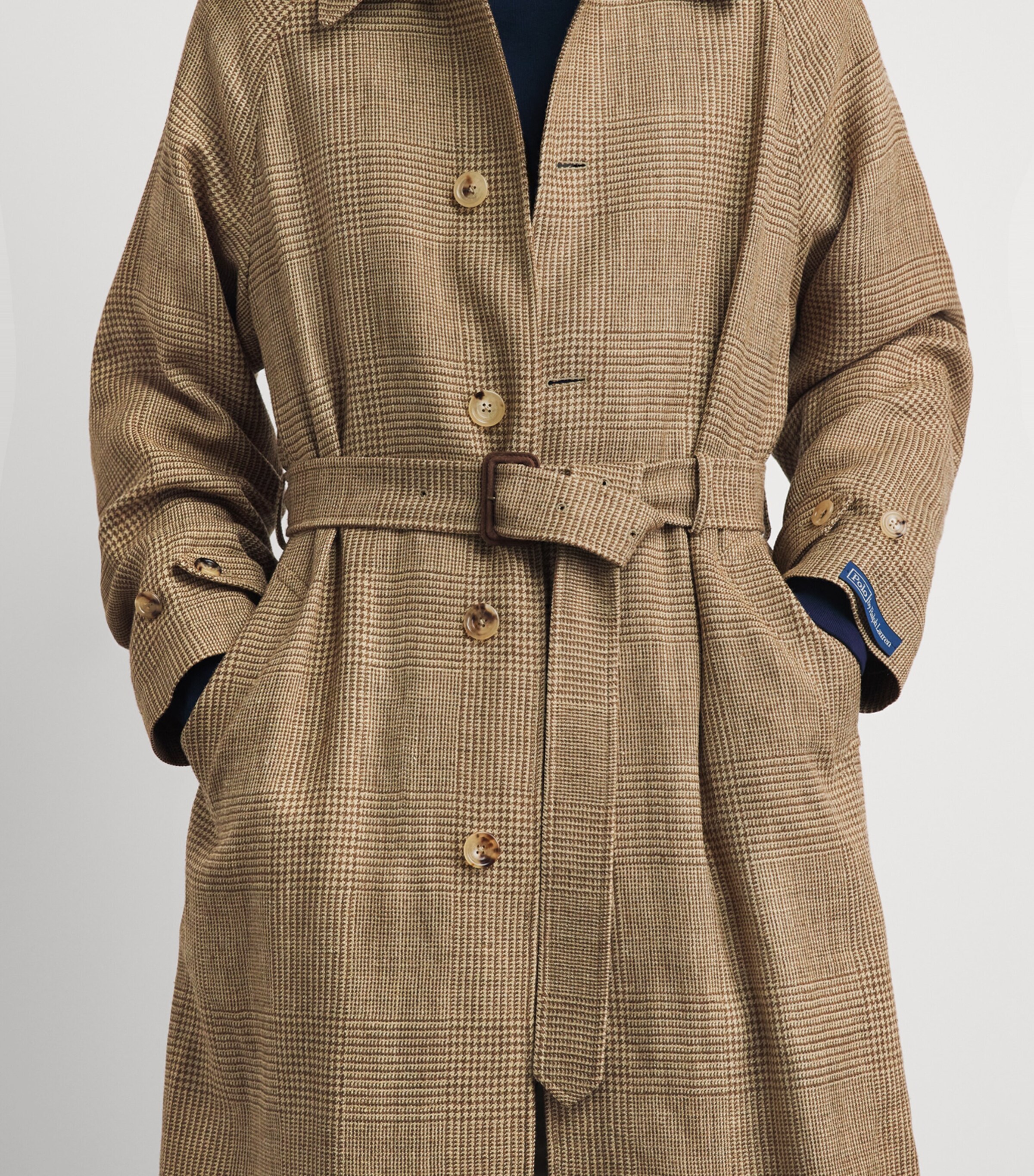 Polo Ralph Lauren Mens Silk-Linen-Wool Glen Plaid Overcoat Brown/tan Image 3