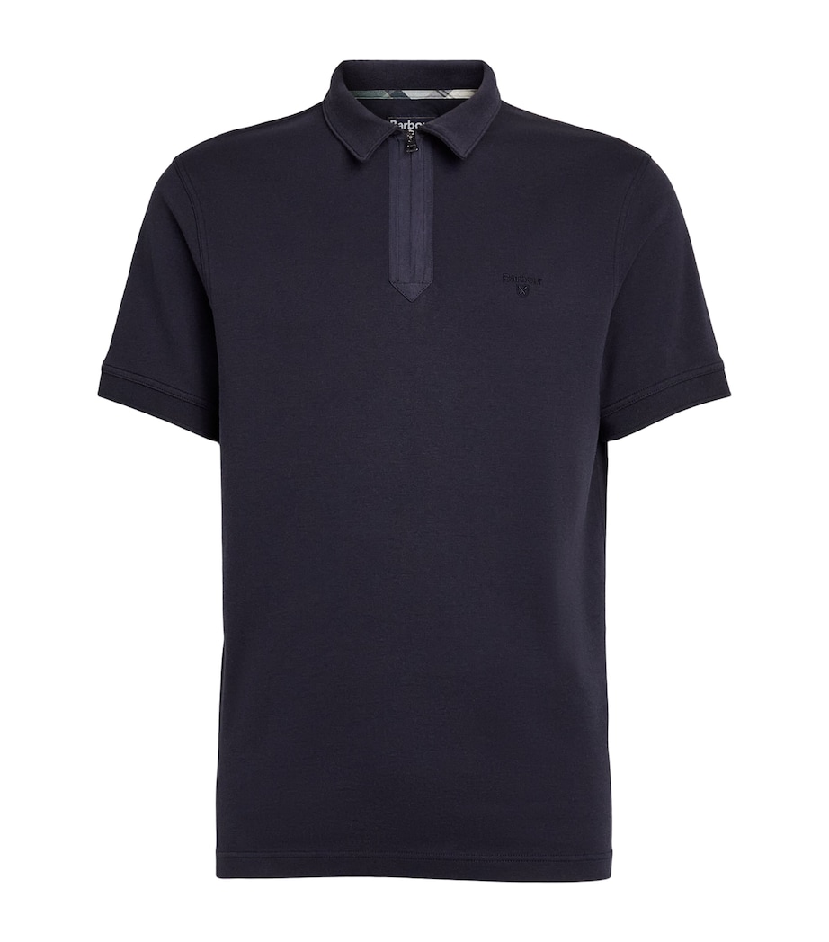 Barbour Mens Zip-Up Crackehall Polo Shirt Dark Navy Image 1