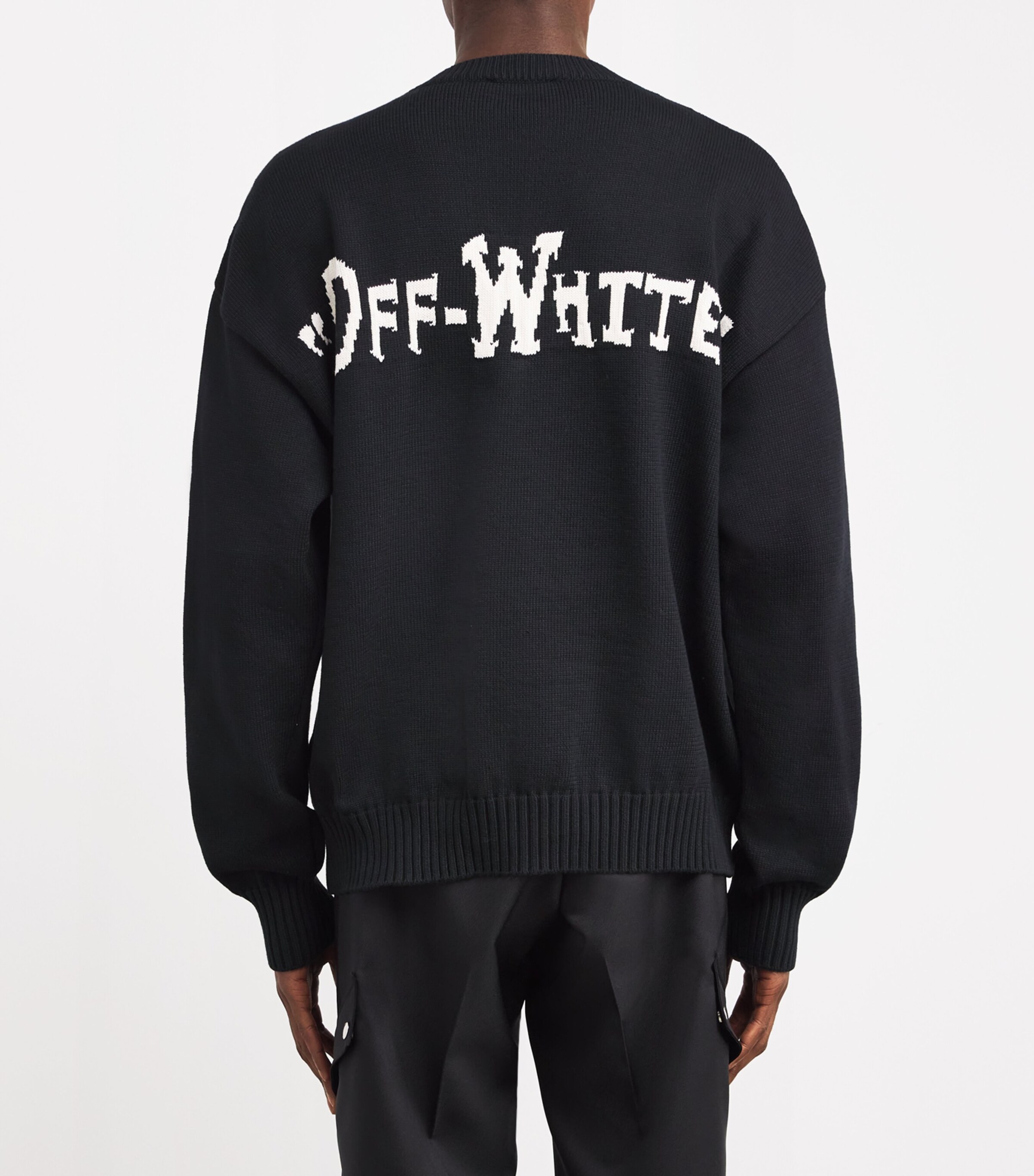 Off-White Mens Cotton-Blend Quote Sweater Black White Image 4