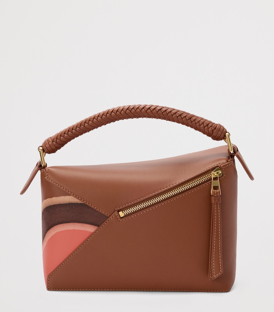 Small Leather Puzzle Edge Landscape Top-Handle Bag PECAN PARROT PINK Image 4