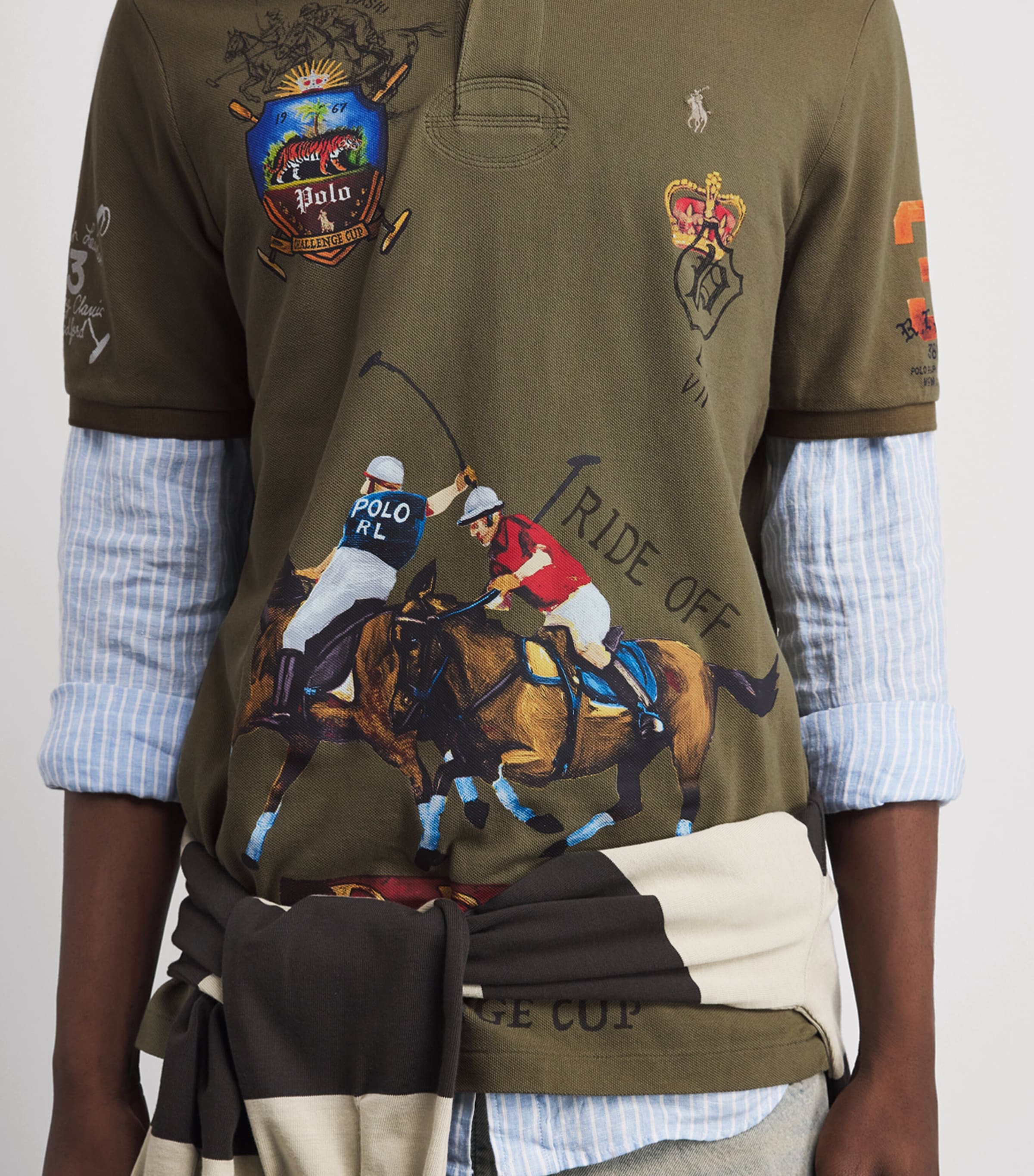 Polo Ralph Lauren Mens Cotton Equestrian Print Polo Shirt Basic Olive Image 3