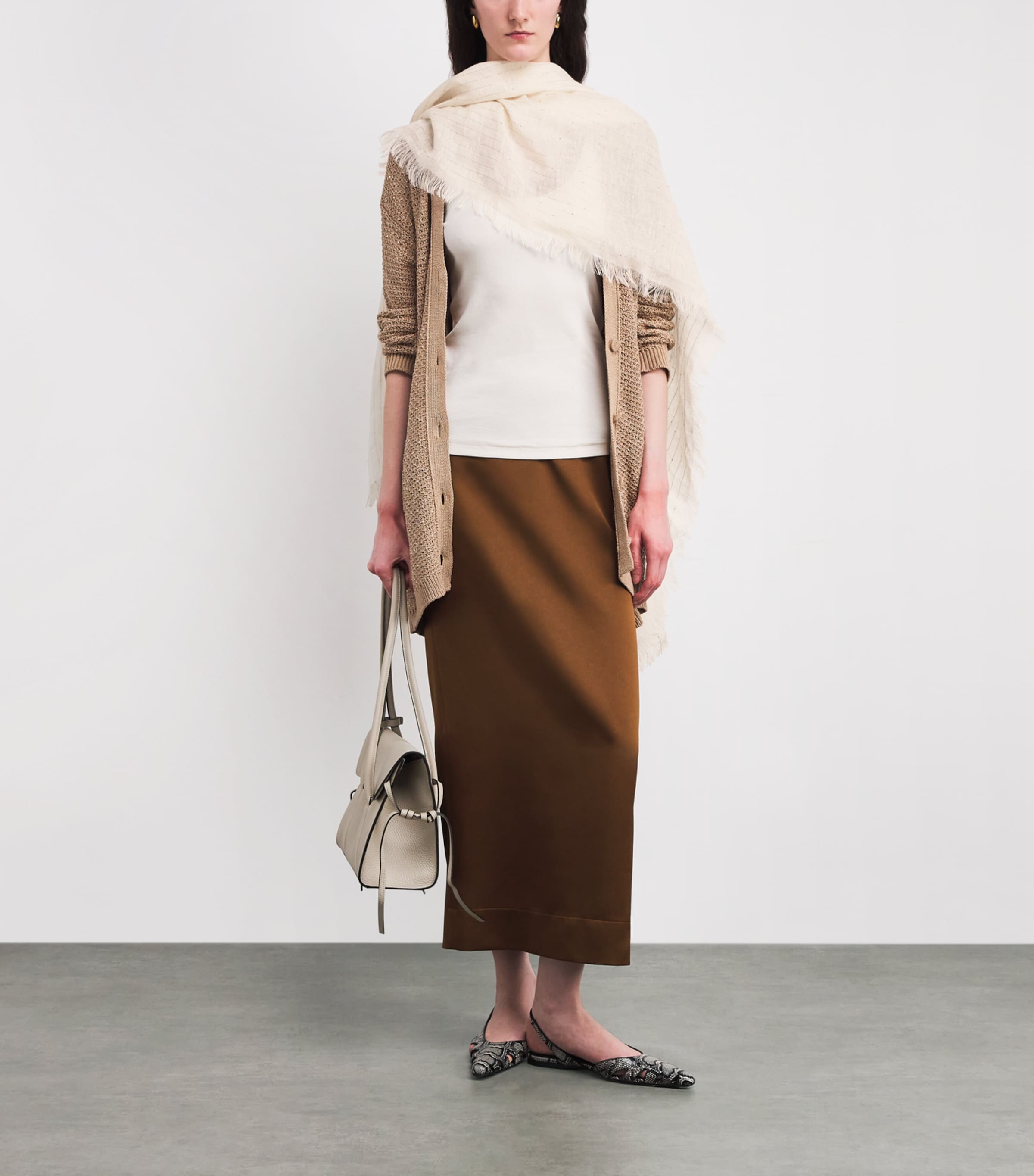 Linen-Blend Stripe Scarf 0145 BURRO Image 3