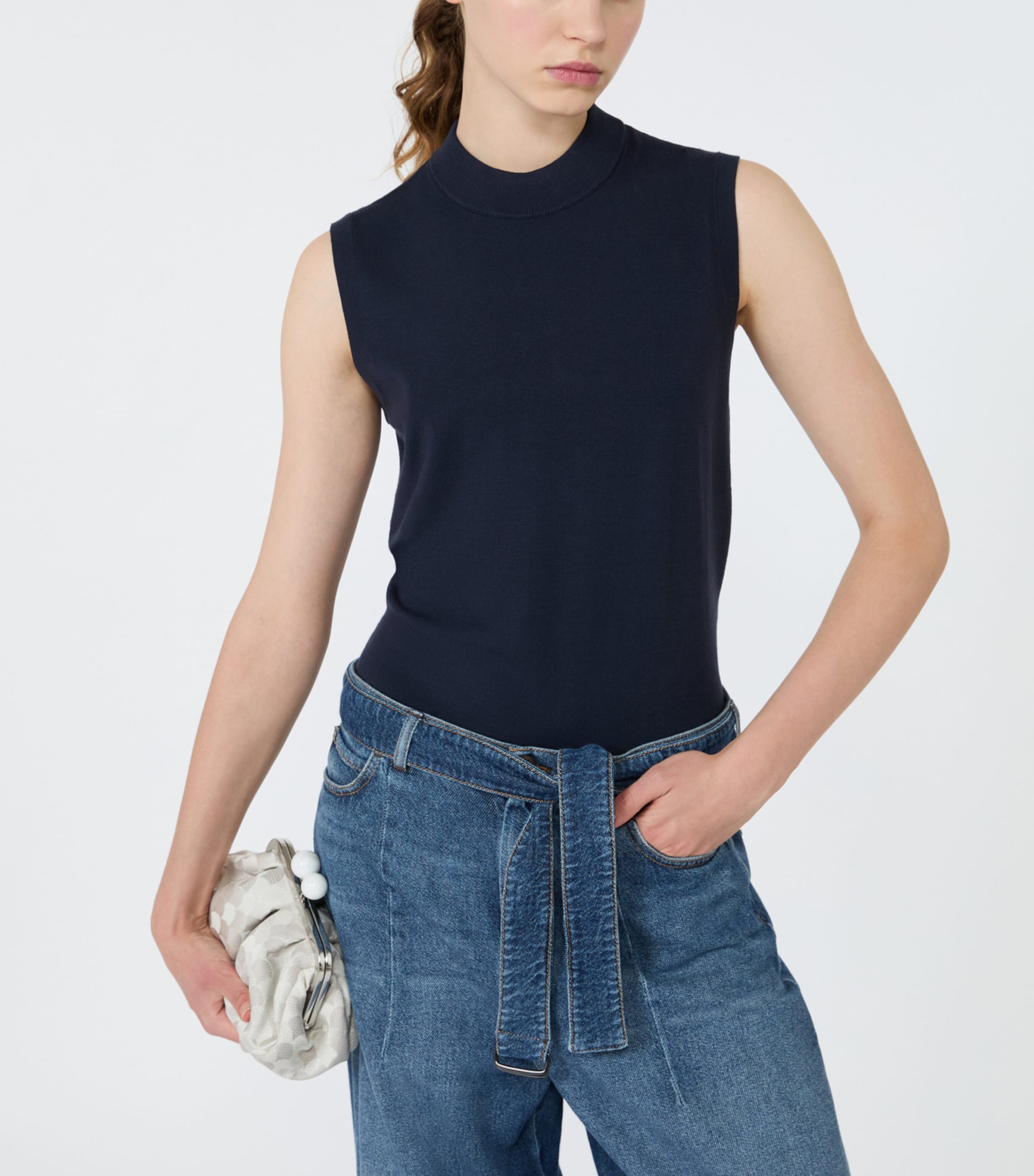 Weekend Max Mara Womens Sleeveless High-Neck Sweater Navy Image 5