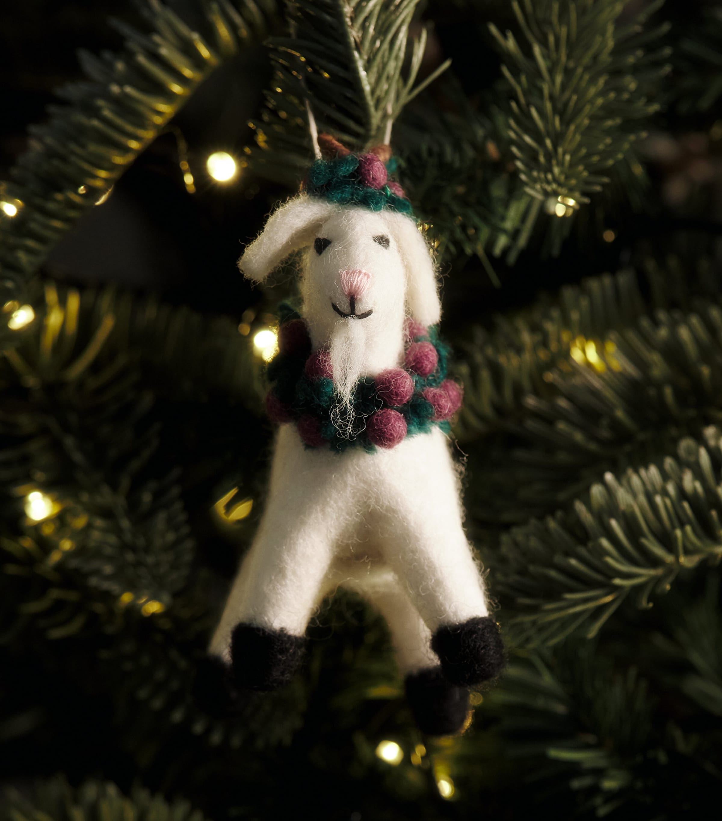 Harrods Goat Tree Decoration White, Green & Plum Image 3