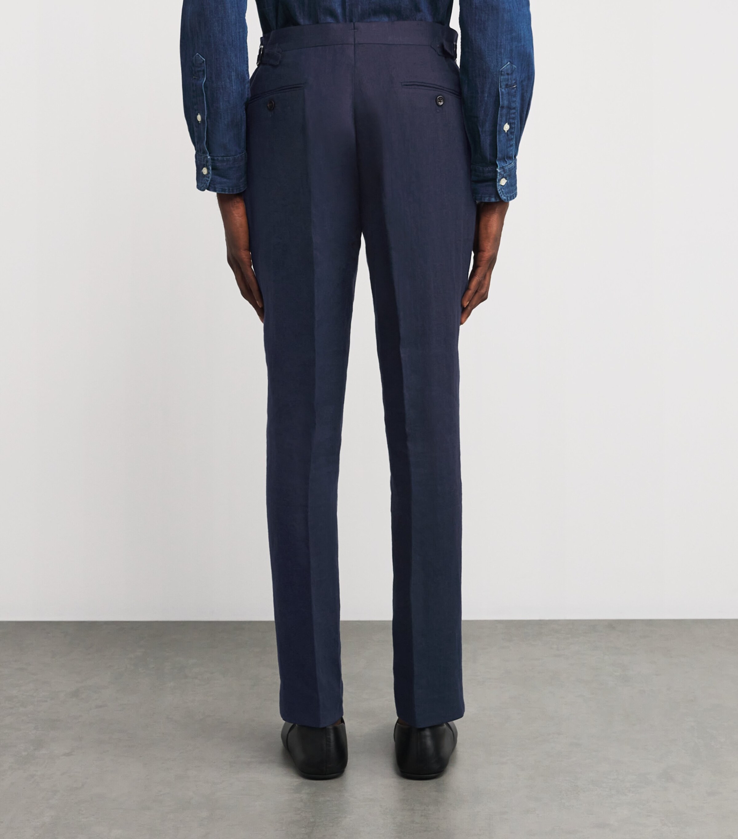Linen Straight Trousers NAVY Image 4